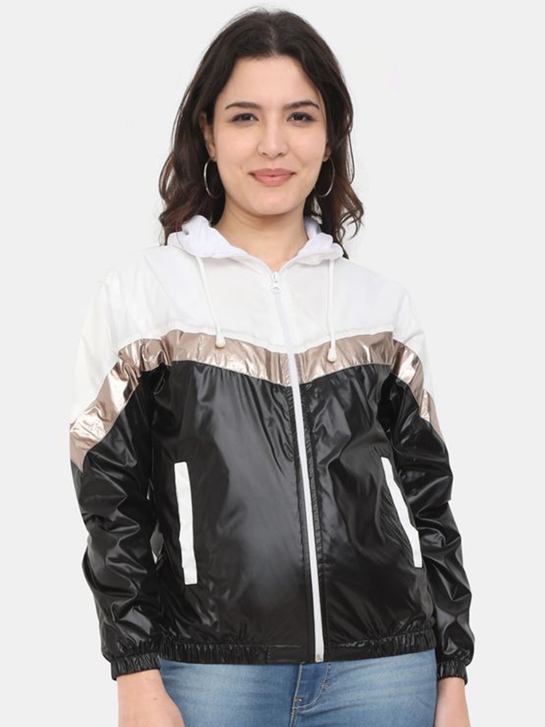 

Plutus Hooded Colourblocked Water Resistant Sporty Jacket, White