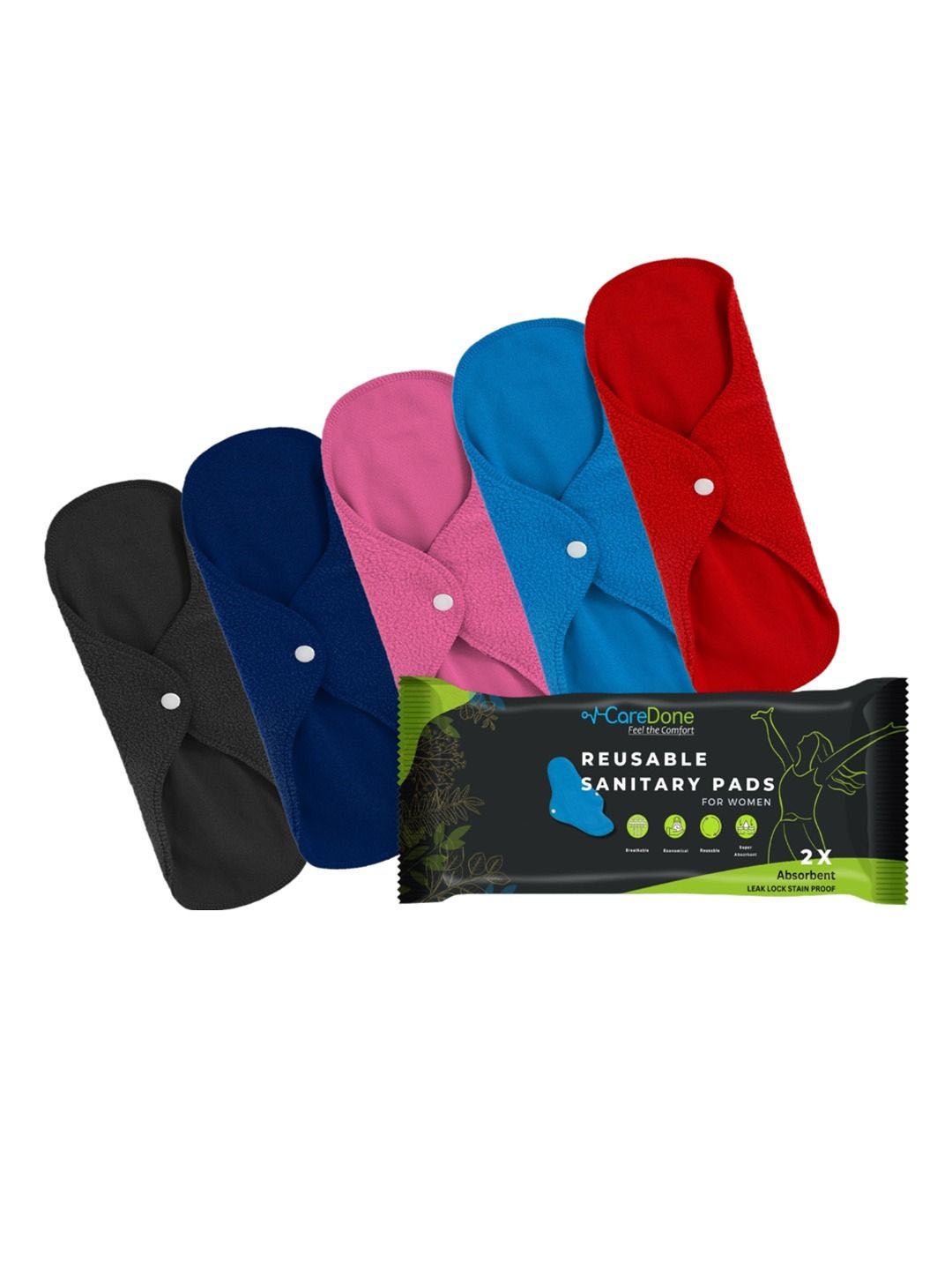 

CareDone Set Of 5 Absorbent Reusable Sanitary Napkins, Red