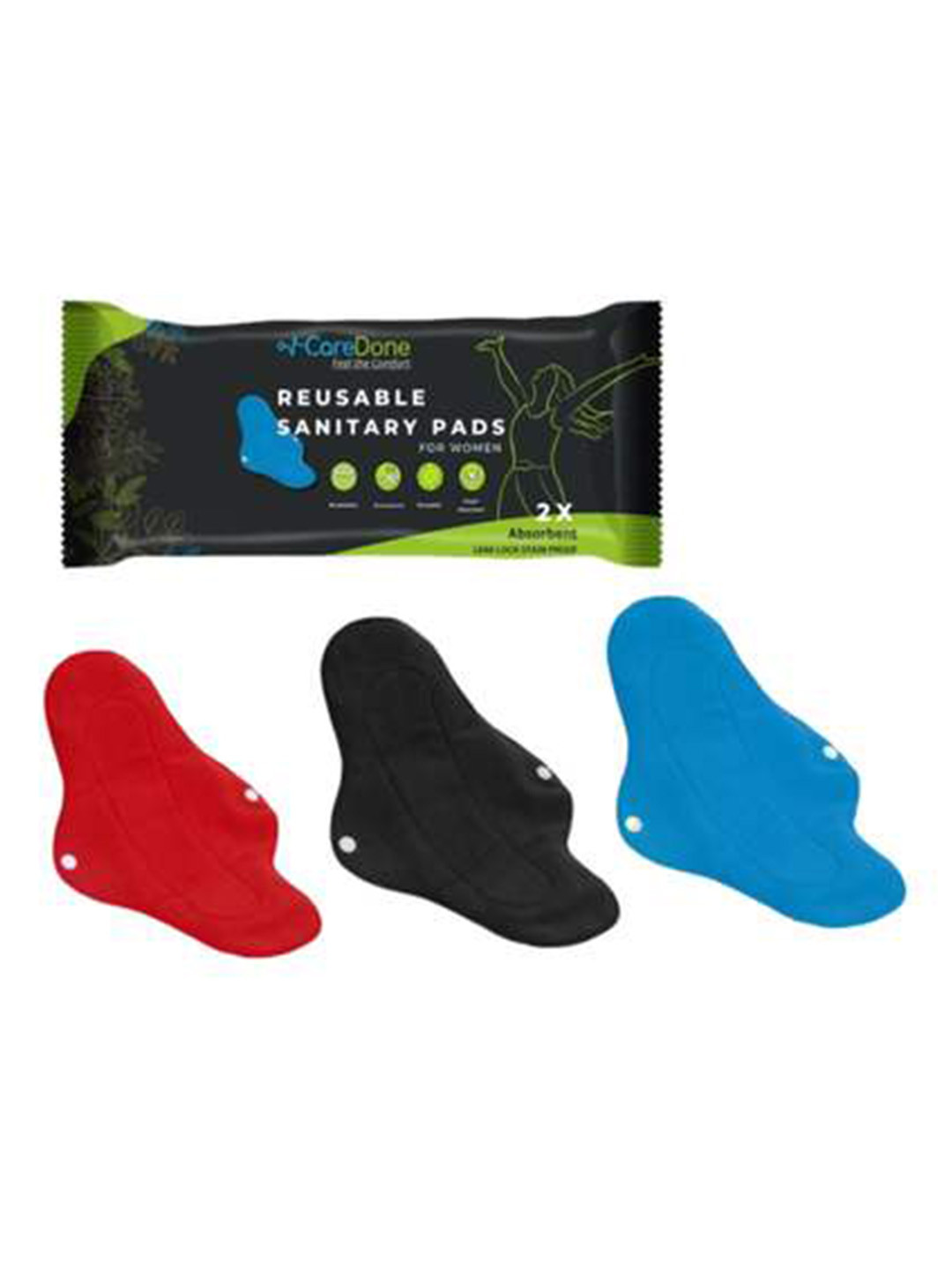 

CareDone Set Of 3 Absorbent Reusable Sanitary Napkins, Multi