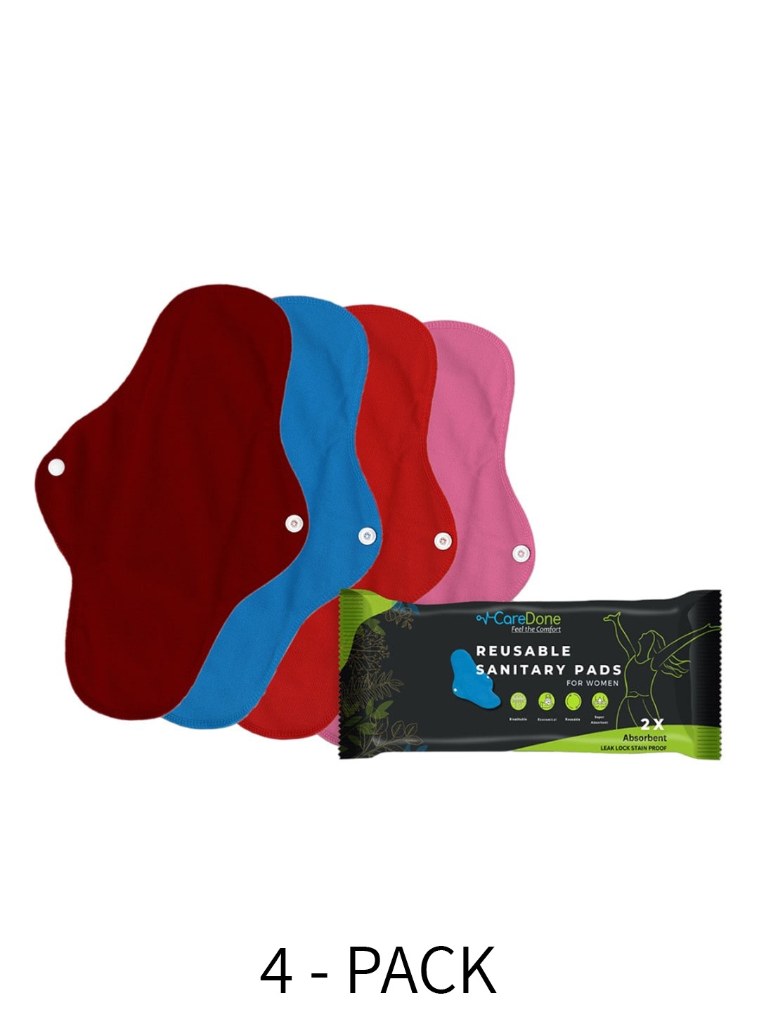 

CareDone Set Of 4 Absorbent Reusable Sanitary Napkins, Multi