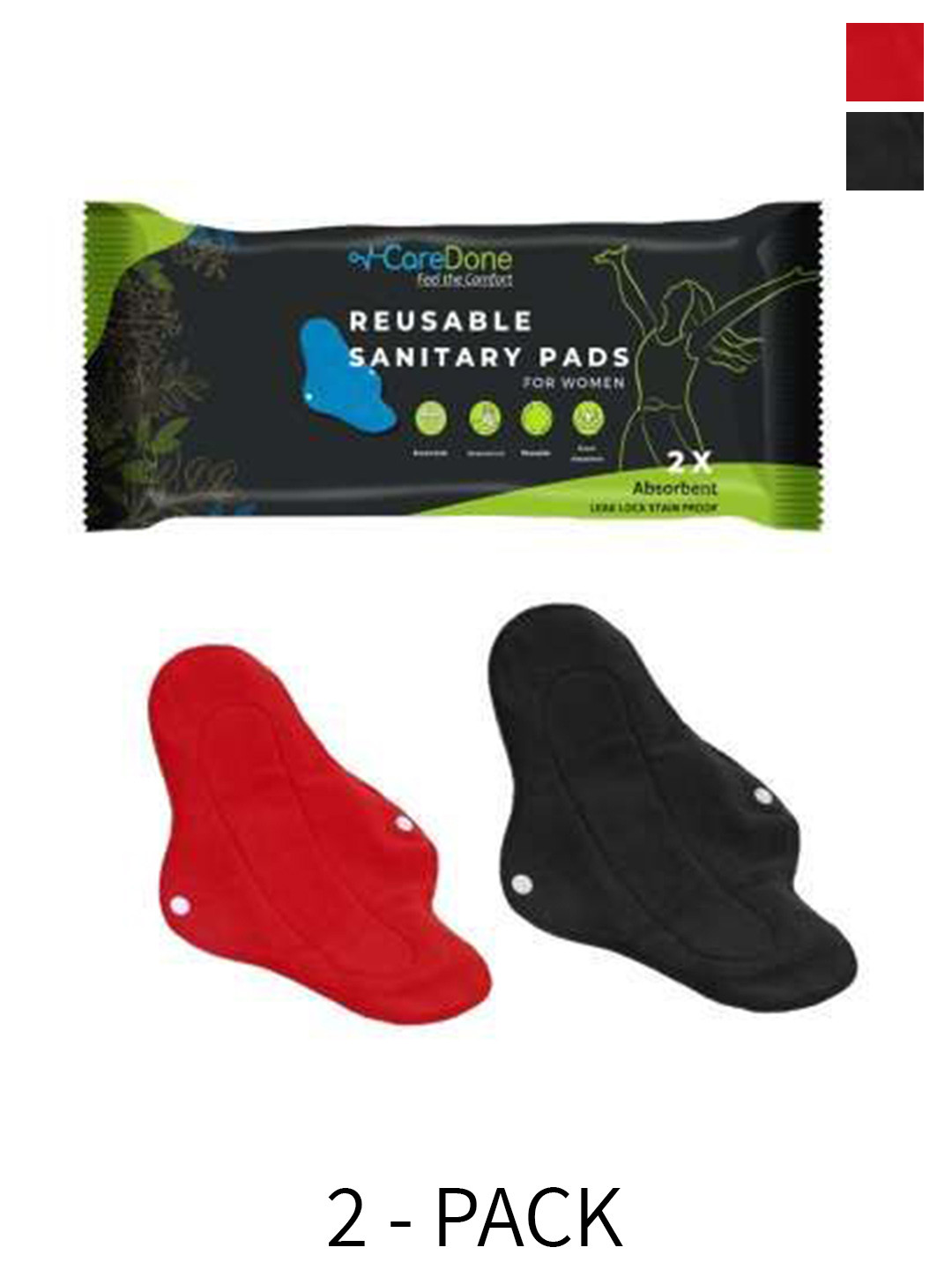 

CareDone Set Of 2 Absorbent Reusable Sanitary Napkins, Multi
