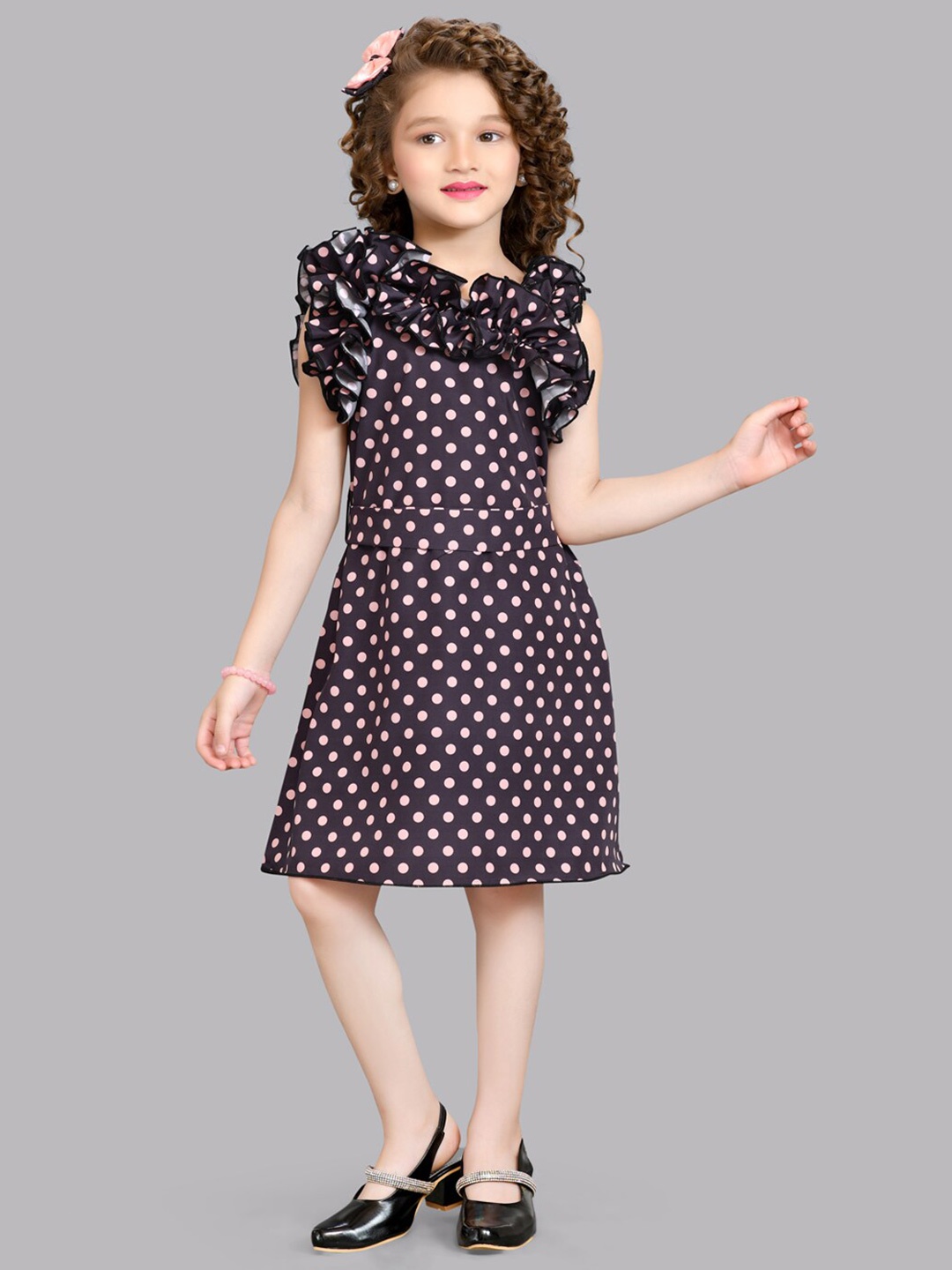 

Pink Chick Girls Polka Dot Print Ruffled Fit & Flare Dress, Black