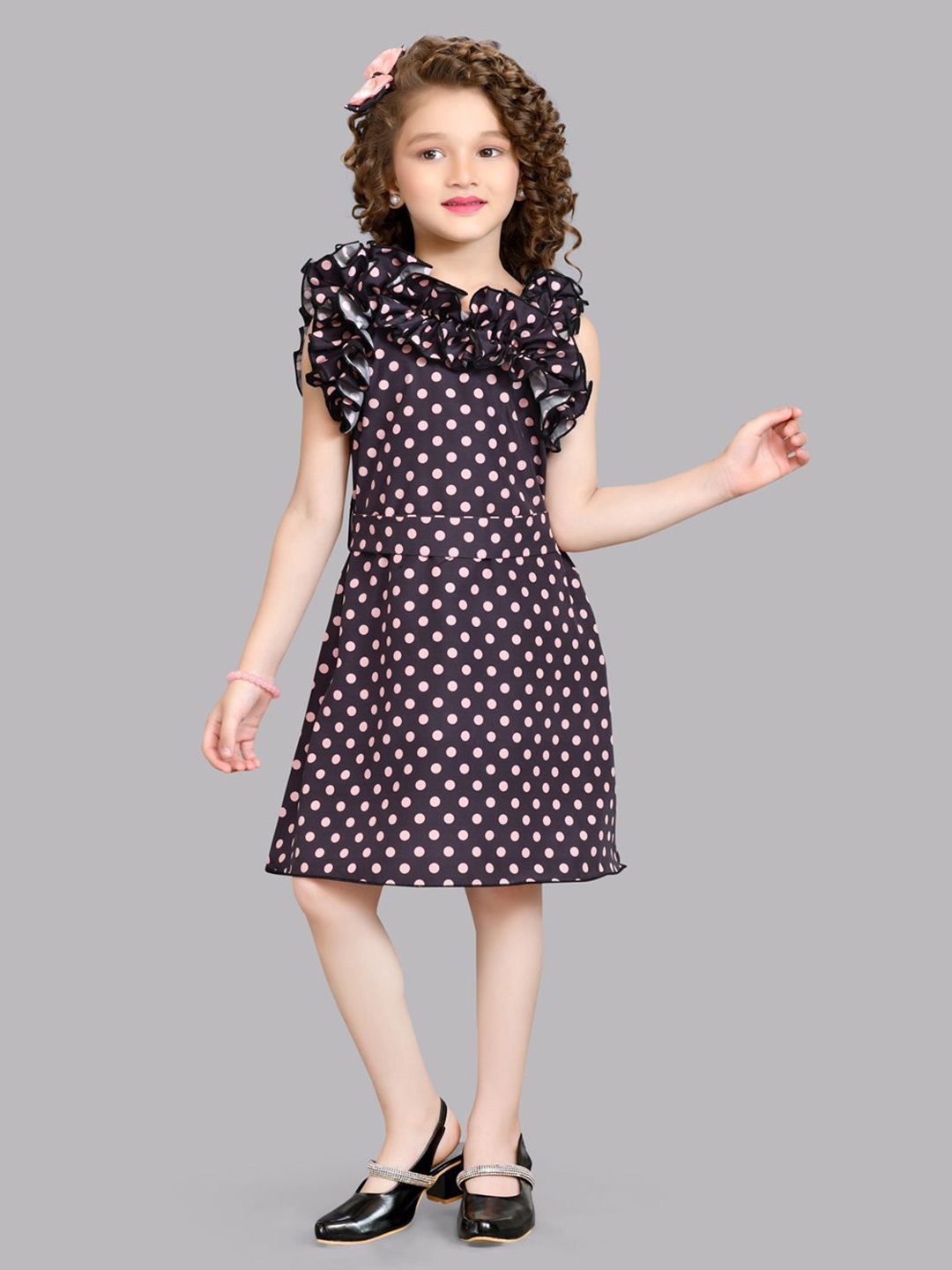 

Pink Chick Polka Dot Print Ruffled Fit & Flare Dress, Black