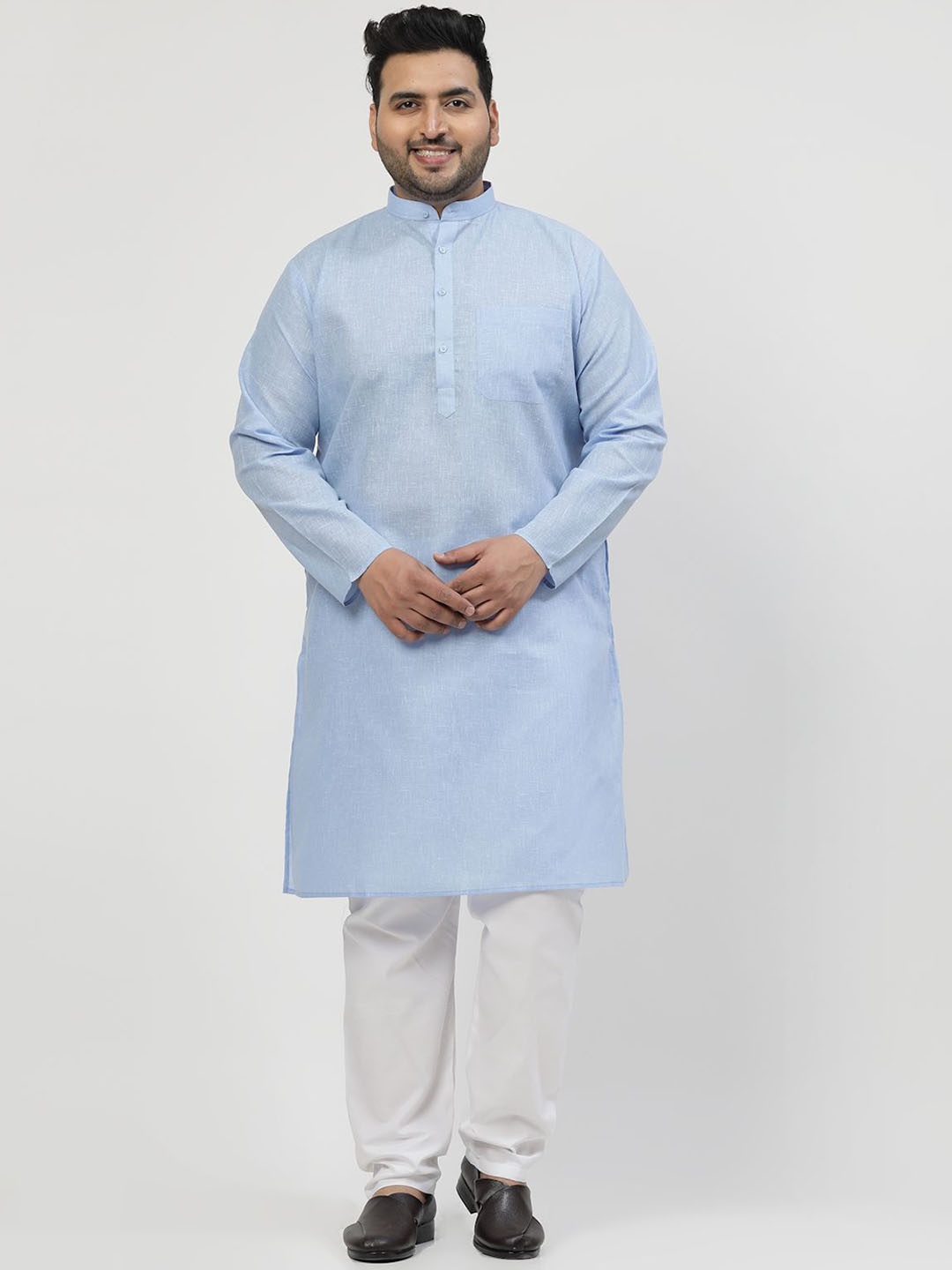 

plusS Plus Size Blue & White Regular Pure Cotton Kurta with Pyjamas