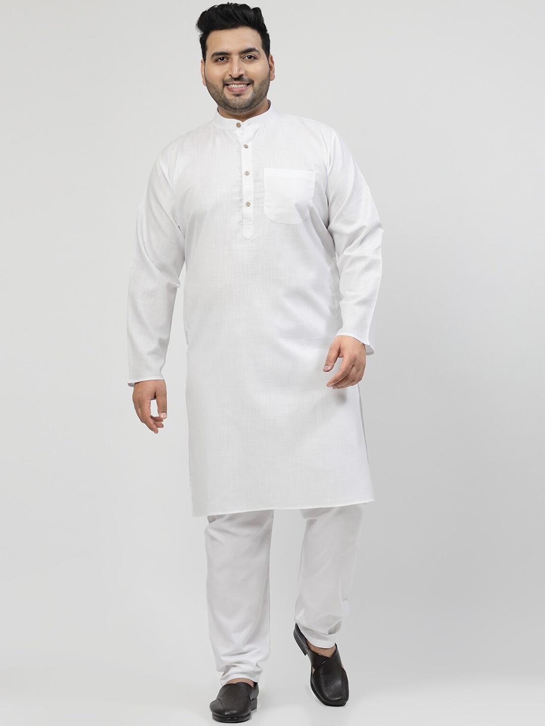 

plusS Plus Size White Regular Pure Cotton Kurta with Pyjamas