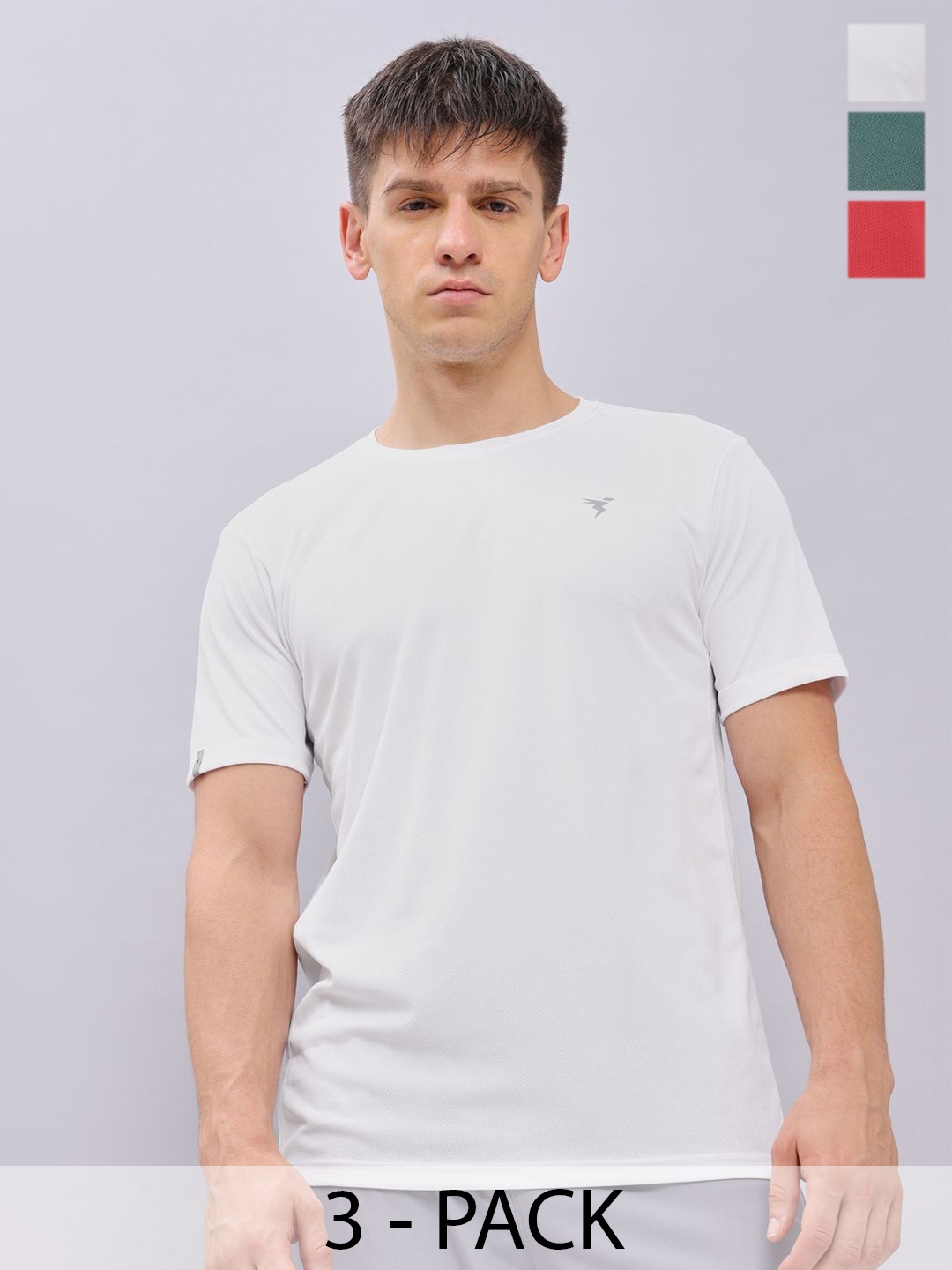 

Technosport ss'24 Men Pack Of 3 Round Neck Slim Fit T-shirt, White