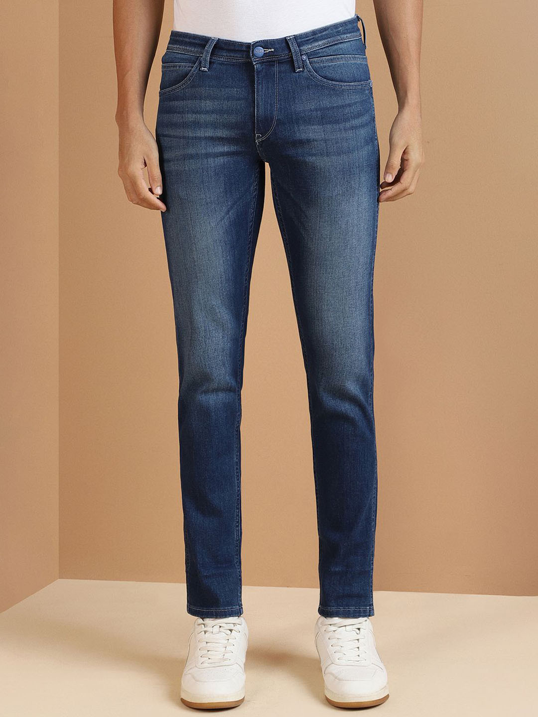 

Allen Solly Men Clean Look Mid-Rise Light Fade Non Stretchable Skinny Fit Jeans, Navy blue