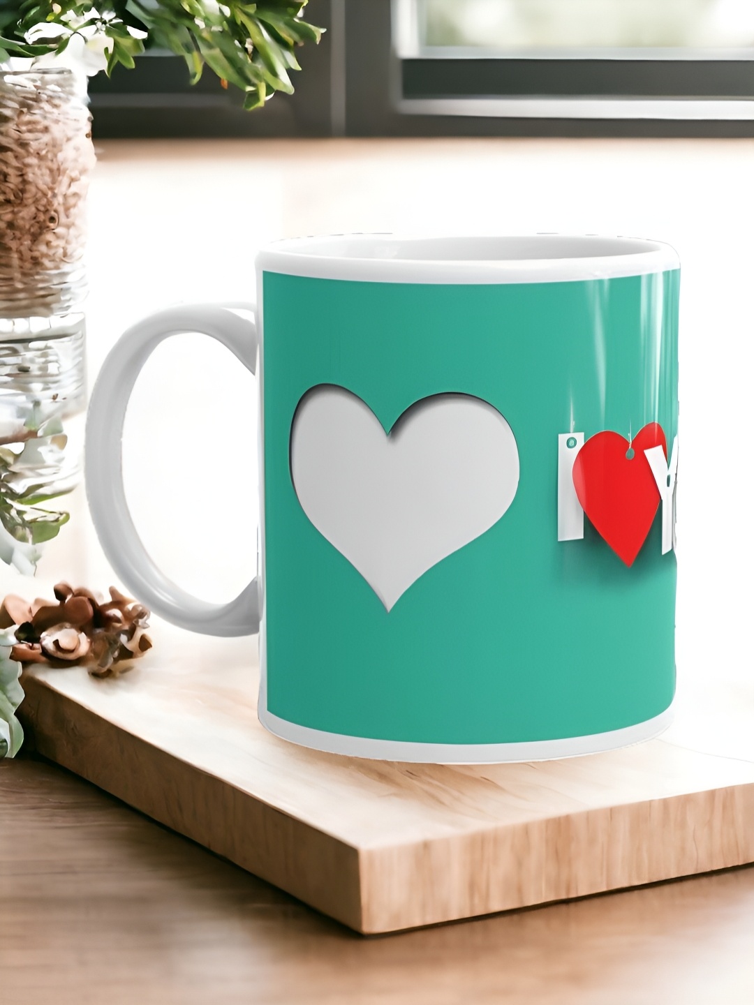 

bettergiftflowers Green & White Printed Ceramic Matte Smooth Surface Mug 350ml