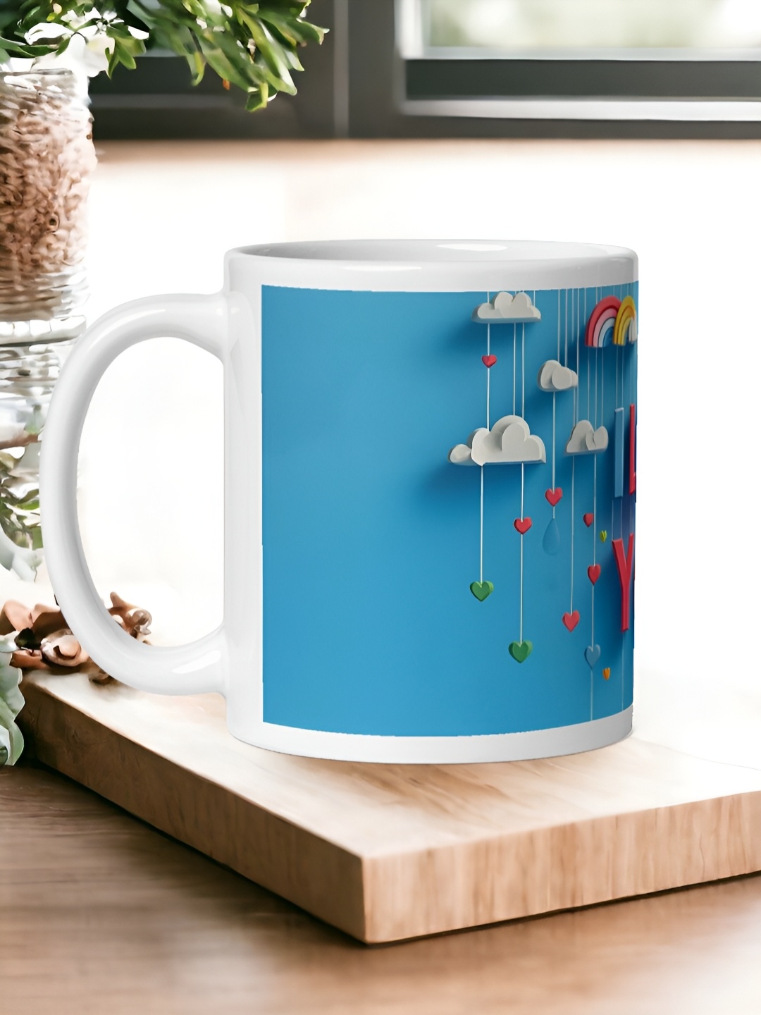 

bettergiftflowers White & Blue Printed Ceramic Matte Mug 350ml