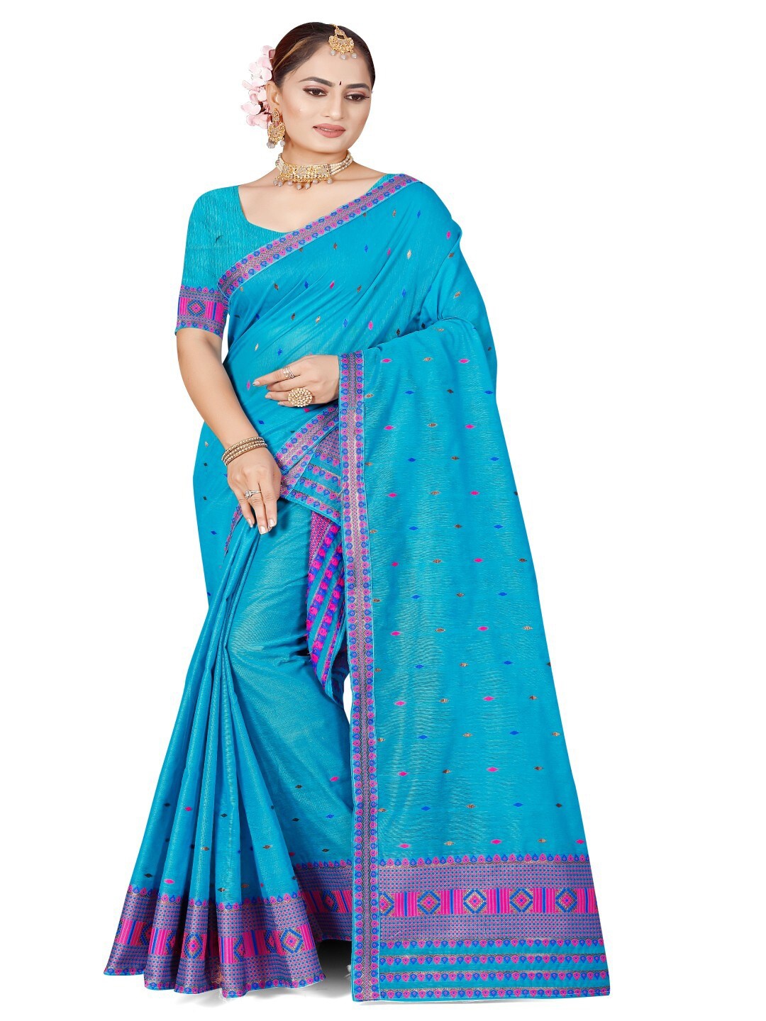 

Skiran's Assamese Mekhela Chador Woven Design Saree, Blue