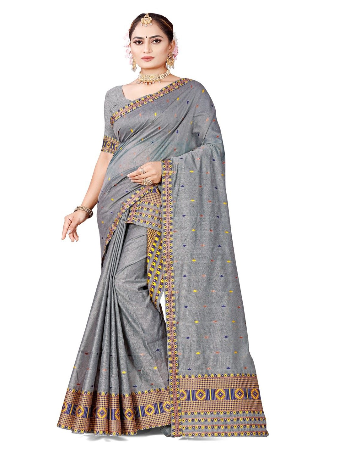 

Skiran's Assamese Mekhela Chador Woven Design Saree, Grey