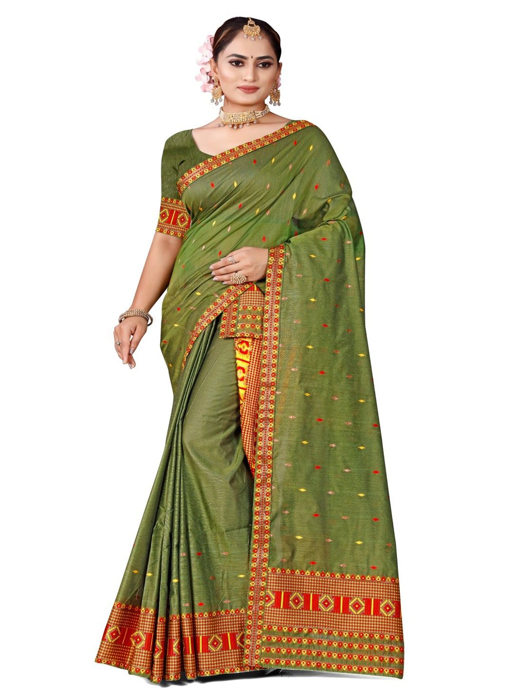 

Skiran's Assamese Mekhela Chador Woven Design Saree, Green