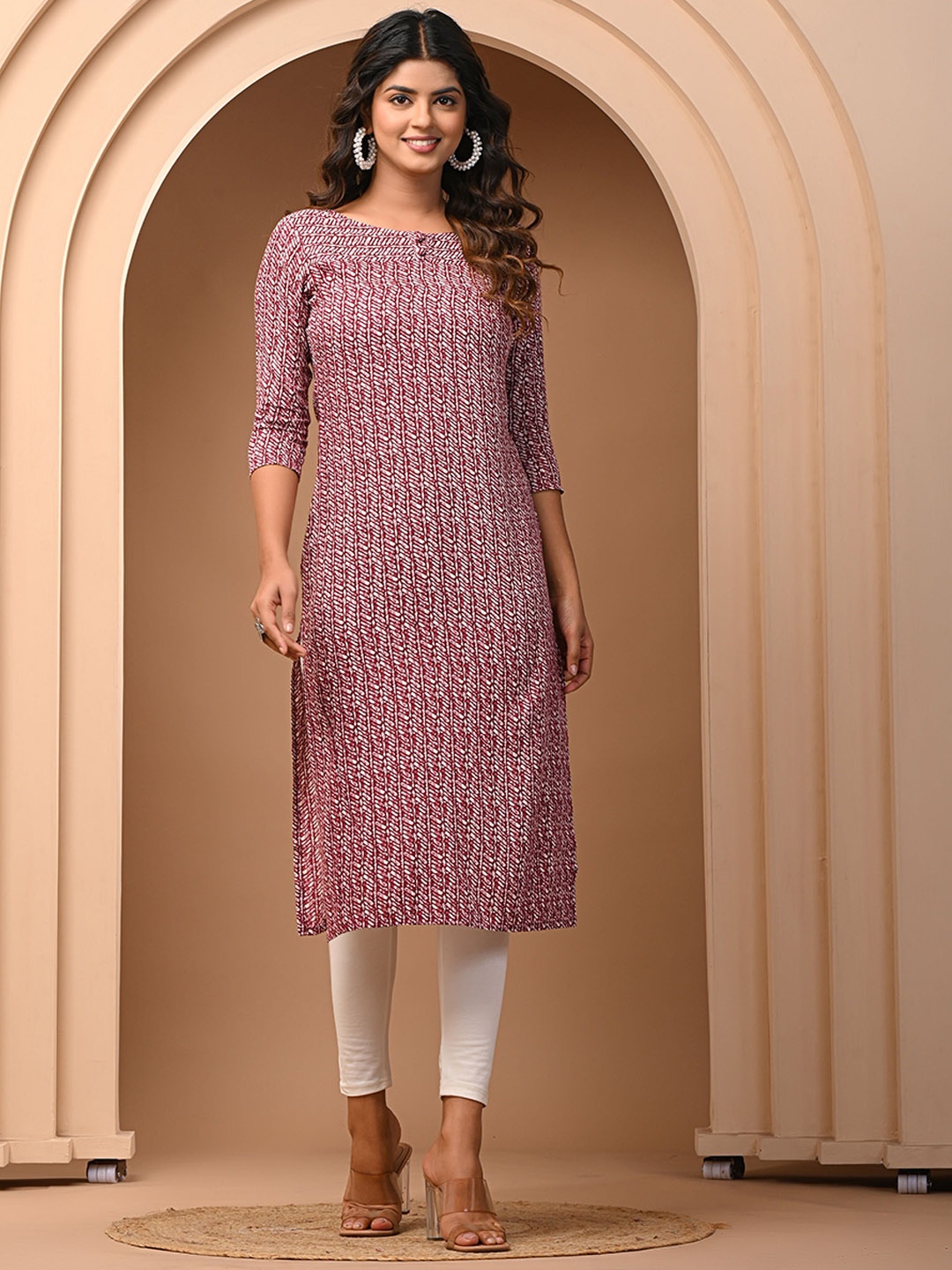 

GAYRAA Abstract Printed Cotton A-Line Kurta, Maroon