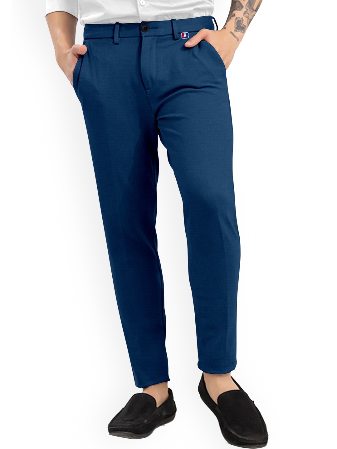 

Fashion FRICKS Men Mid-Rise Lycra Plain Formal Trousers Trousers, Blue