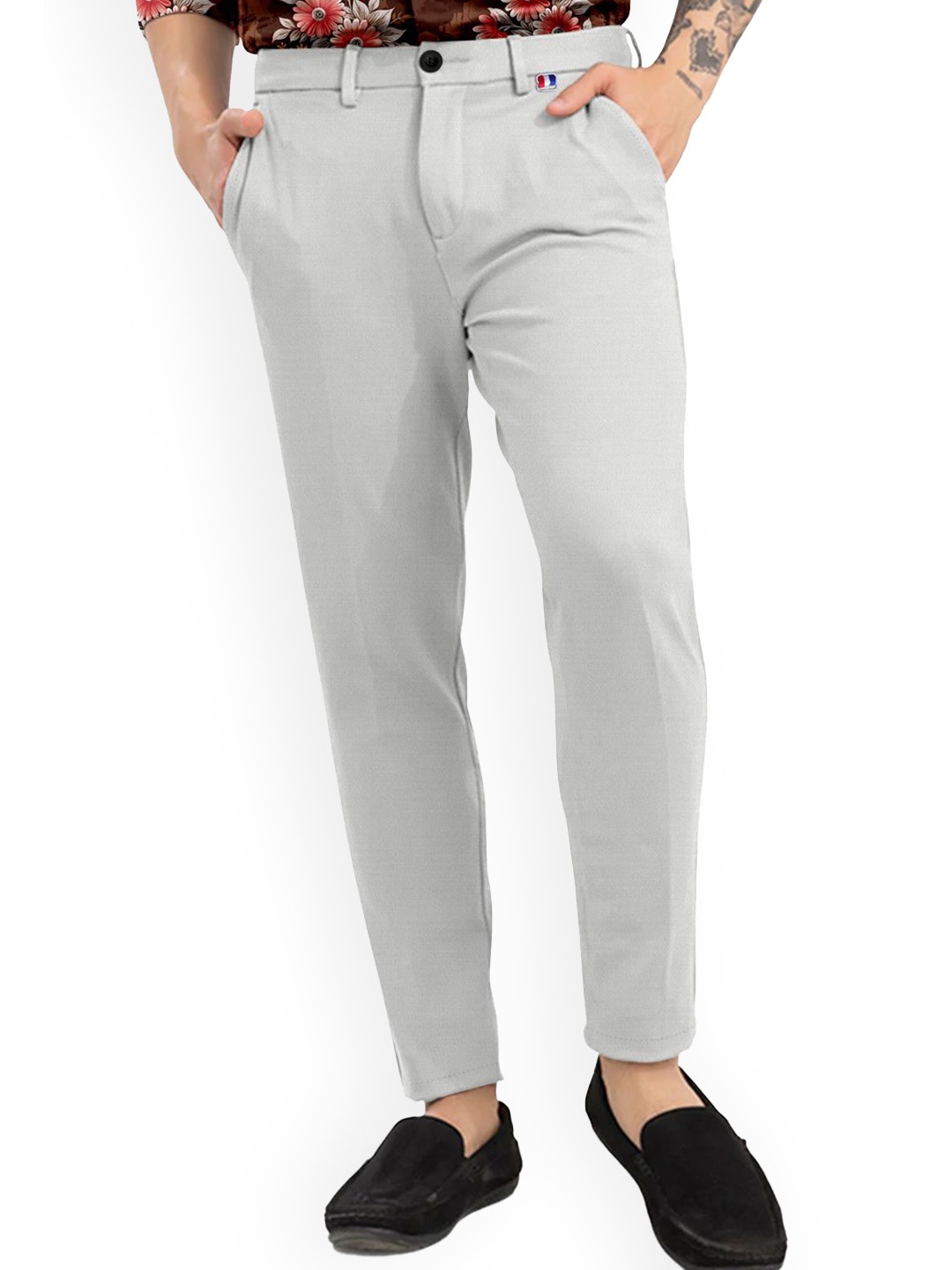 

Fashion FRICKS Men Mid-Rise Lycra Plain Formal Trousers Trousers, Grey