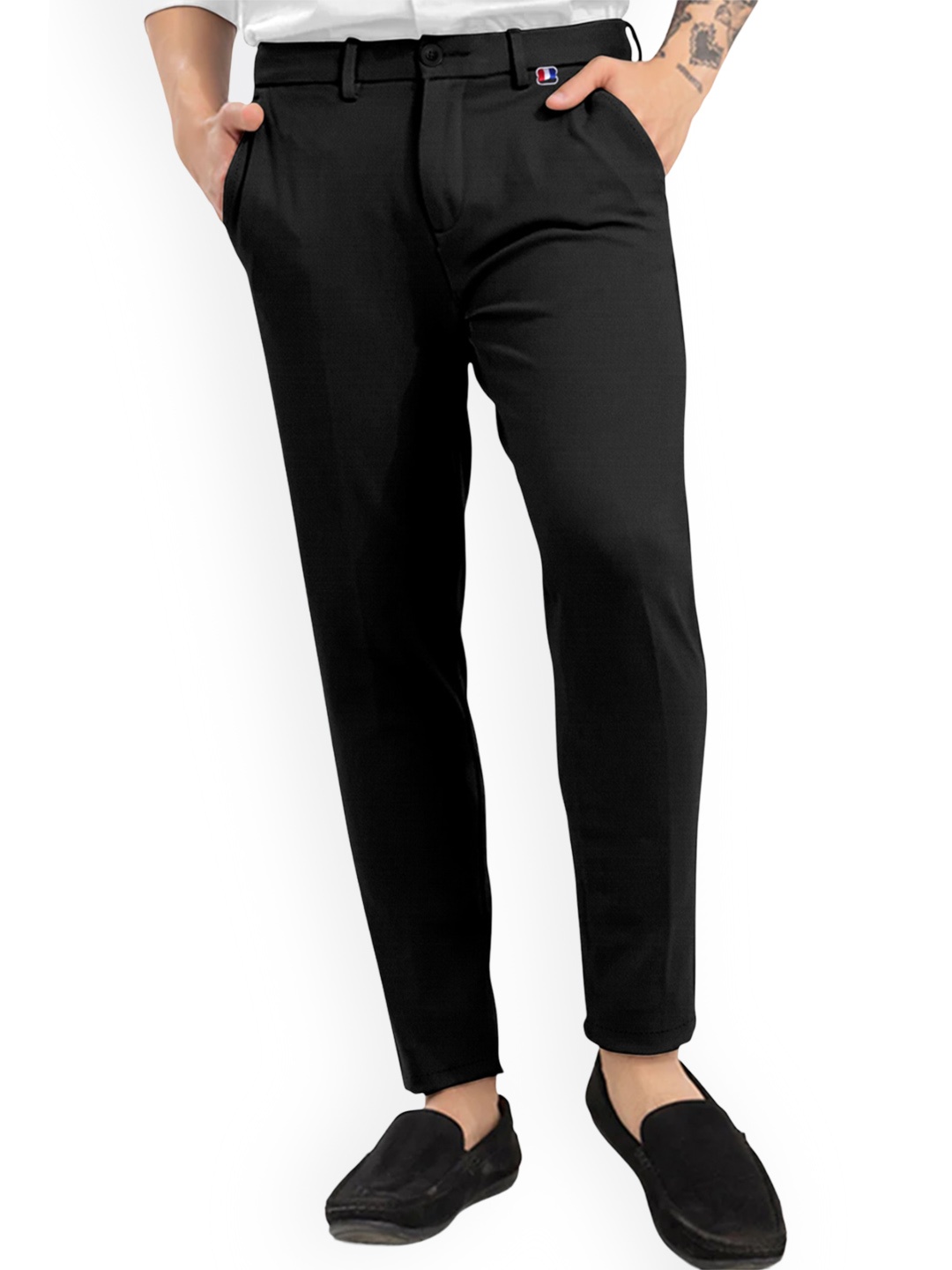 

Fashion FRICKS Men Mid-Rise Lycra Plain Formal Trousers Trousers, Black