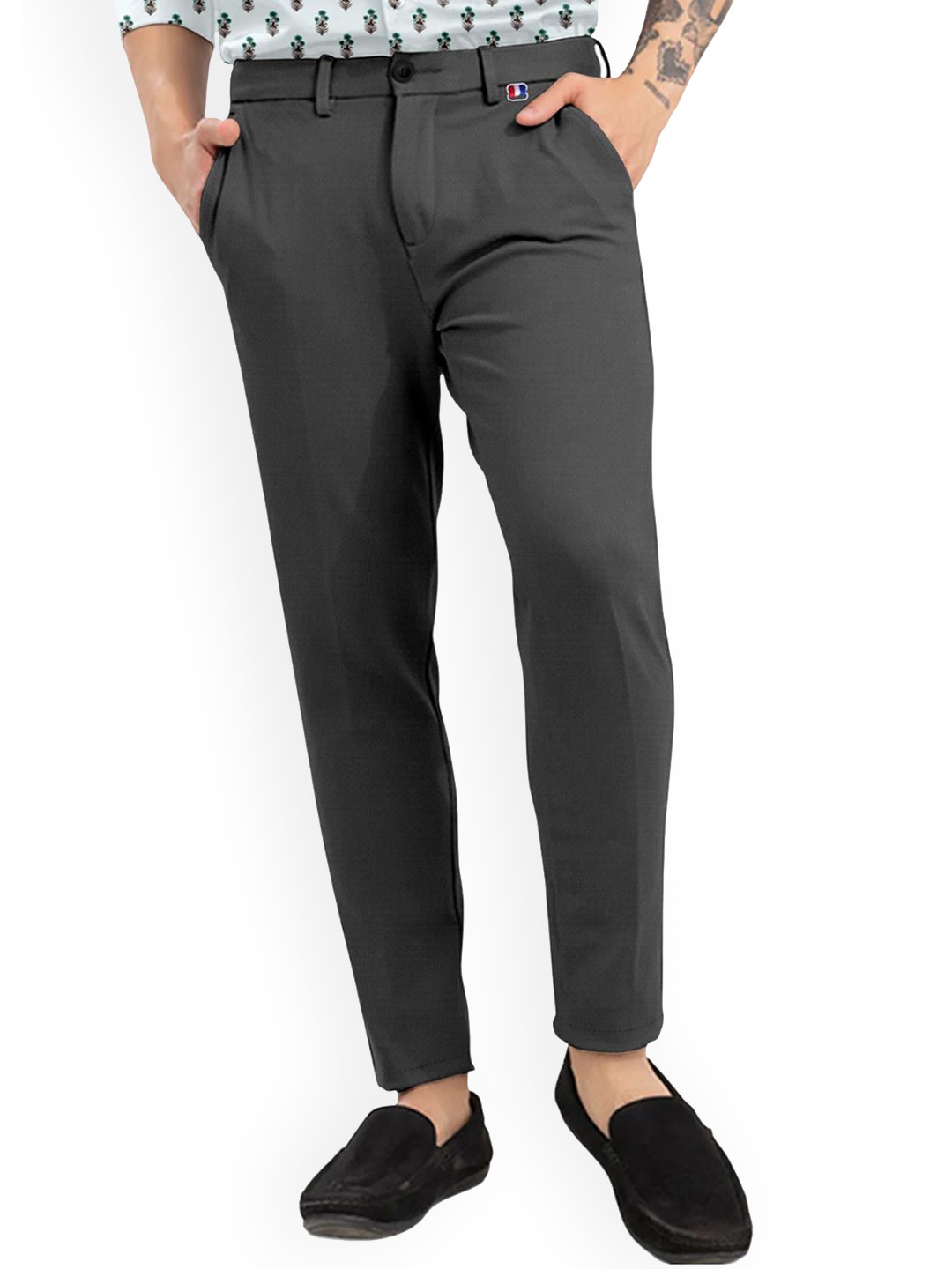 

Fashion FRICKS Men Mid-Rise Lycra Plain Formal Trousers Trousers, Grey