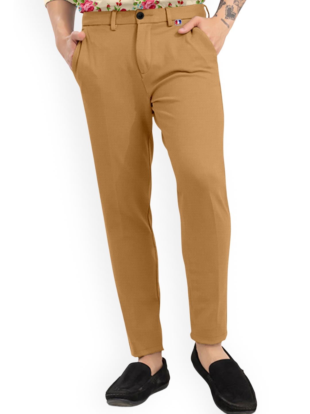 

Fashion FRICKS Men Pleated Mid-Rise Lycra Plain Formal Trousers Trousers, Mustard