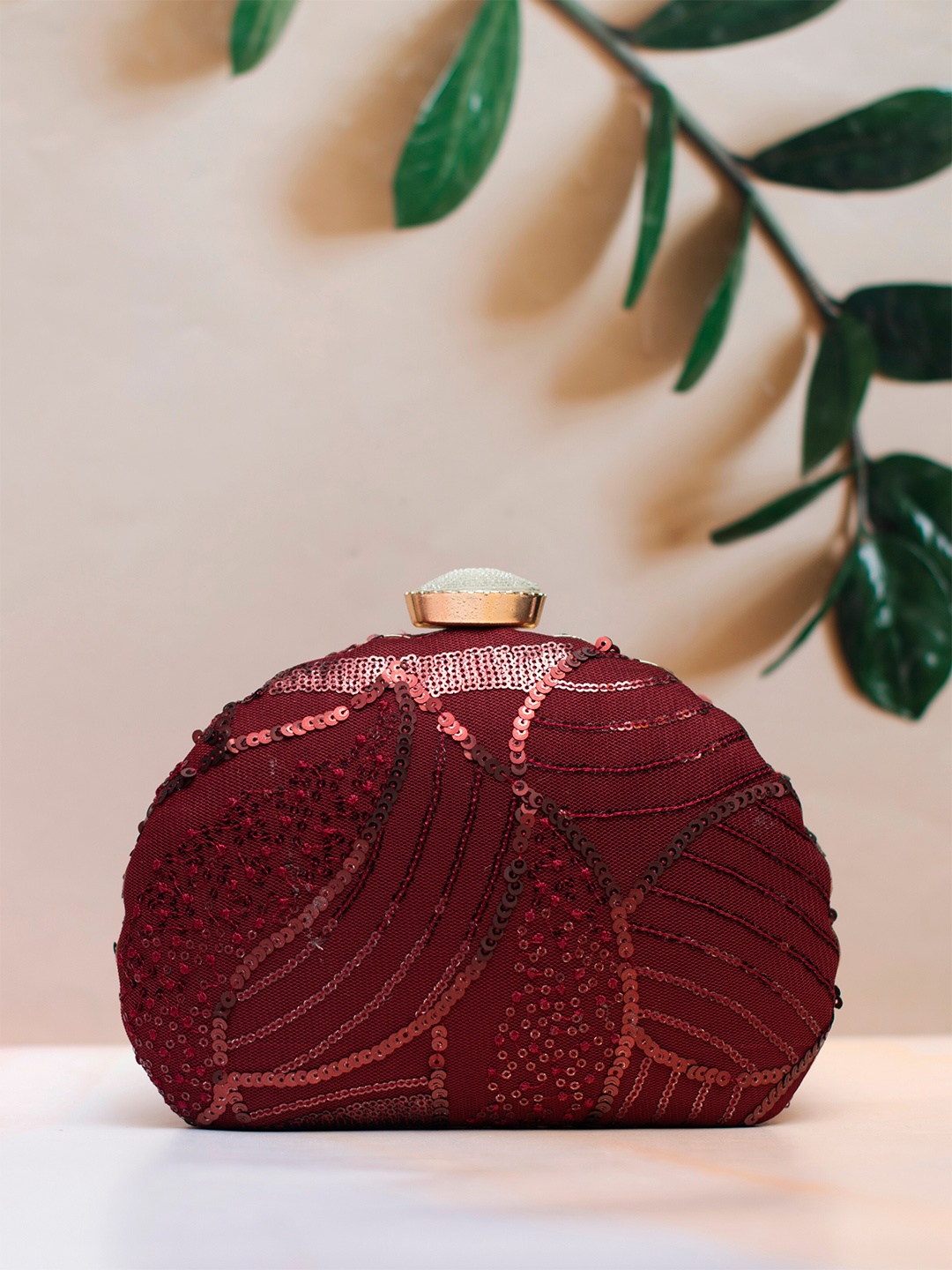 

ARTKLIM Embellished Sequinned Box Clutch With Shoulder Strap, Burgundy