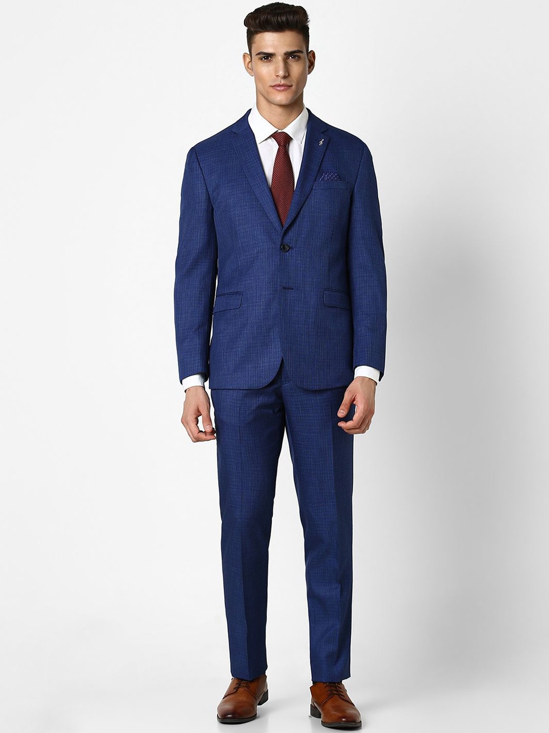 

Van Heusen Checked Slim-Fit Single-Breasted Two-Piece Formal Suit, Navy blue