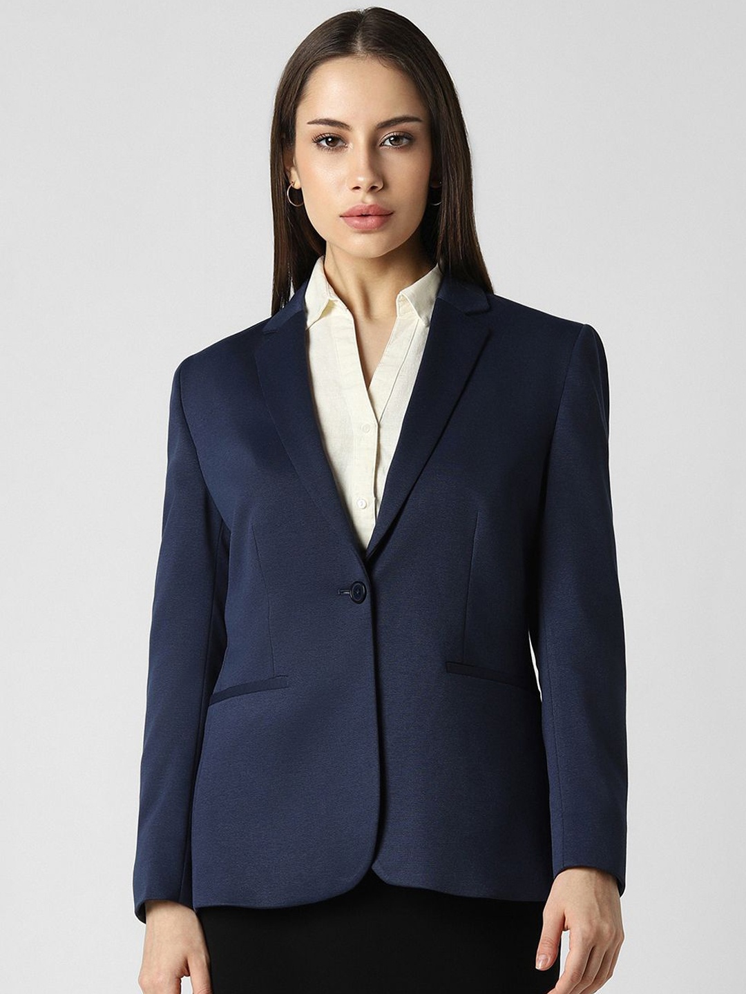 

Van Heusen Woman Textured Single-Breasted Casual Blazer, Navy blue