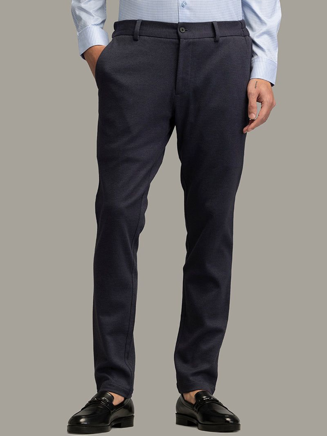 

Snitch Men Navy Blue Mid-Rise Smart Formal Trousers