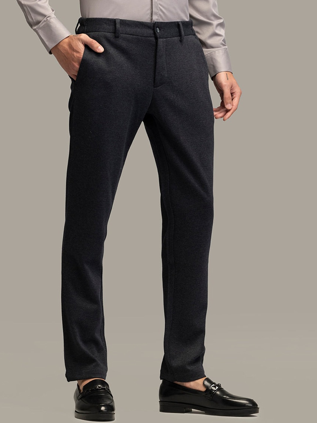 

Snitch Men Grey Smart Mid-Rise Chinos Trousers