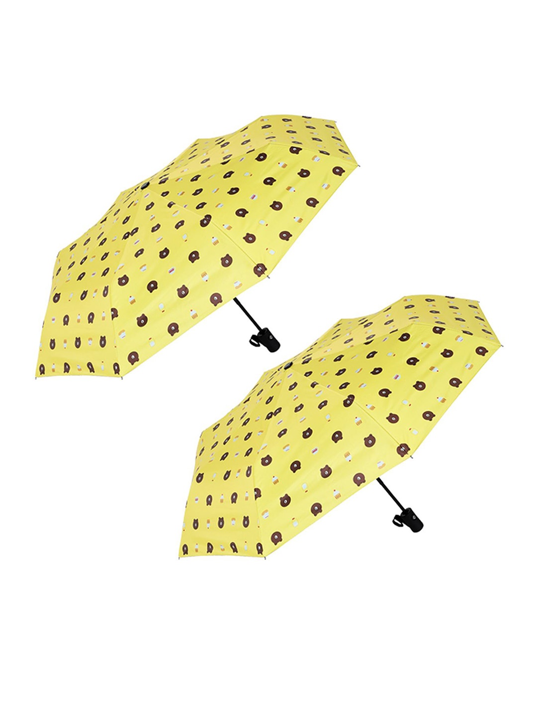 

KEKEMI 3 Fold Bear Printed Automatic Umbrella (Pack of 2), Yellow