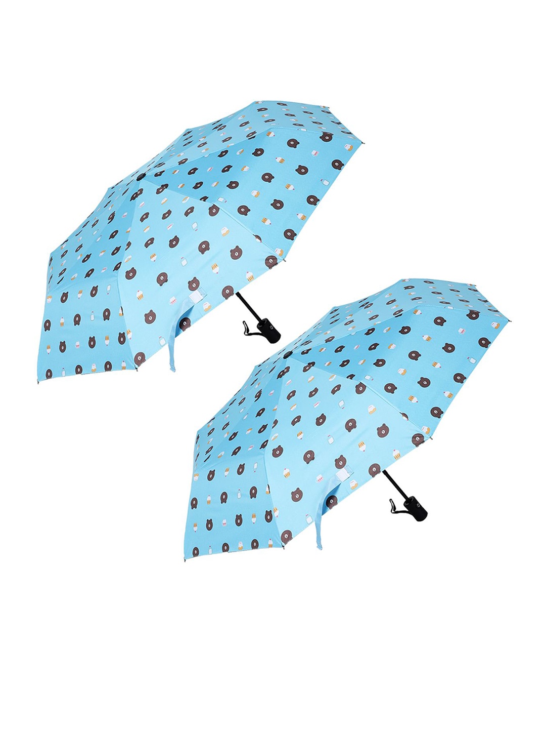 

KEKEMI 3 Fold Pack Of 2 Bear Printed Automatic Umbrella, Blue