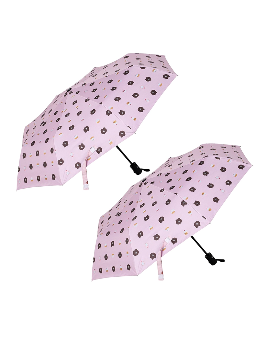 

KEKEMI 3 Fold Bear Printed Automatic Umbrella (Pack of 2), Pink