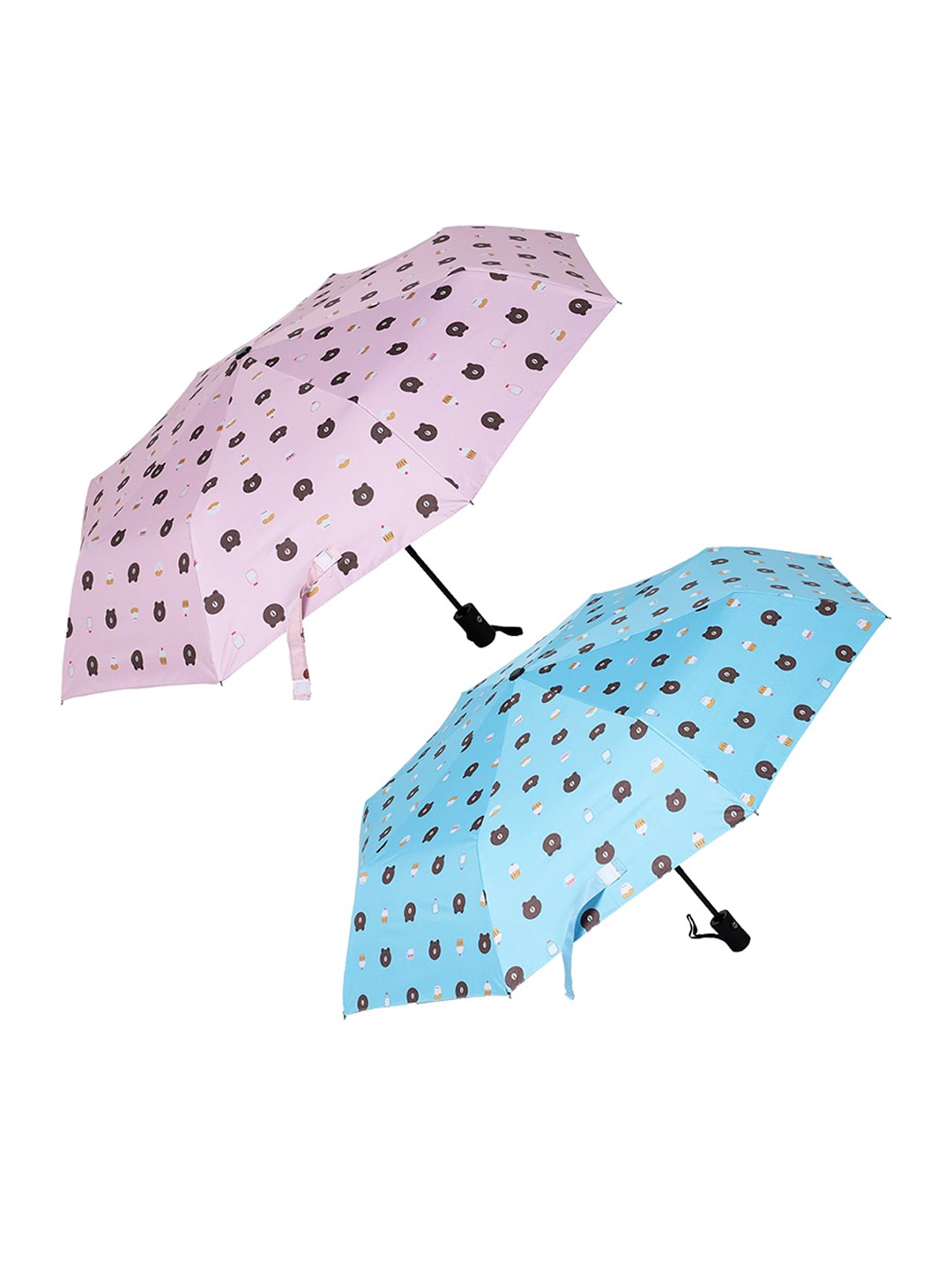 

KEKEMI 3 Fold Set Of 2 Bear Printed Automatic Umbrella, Blue