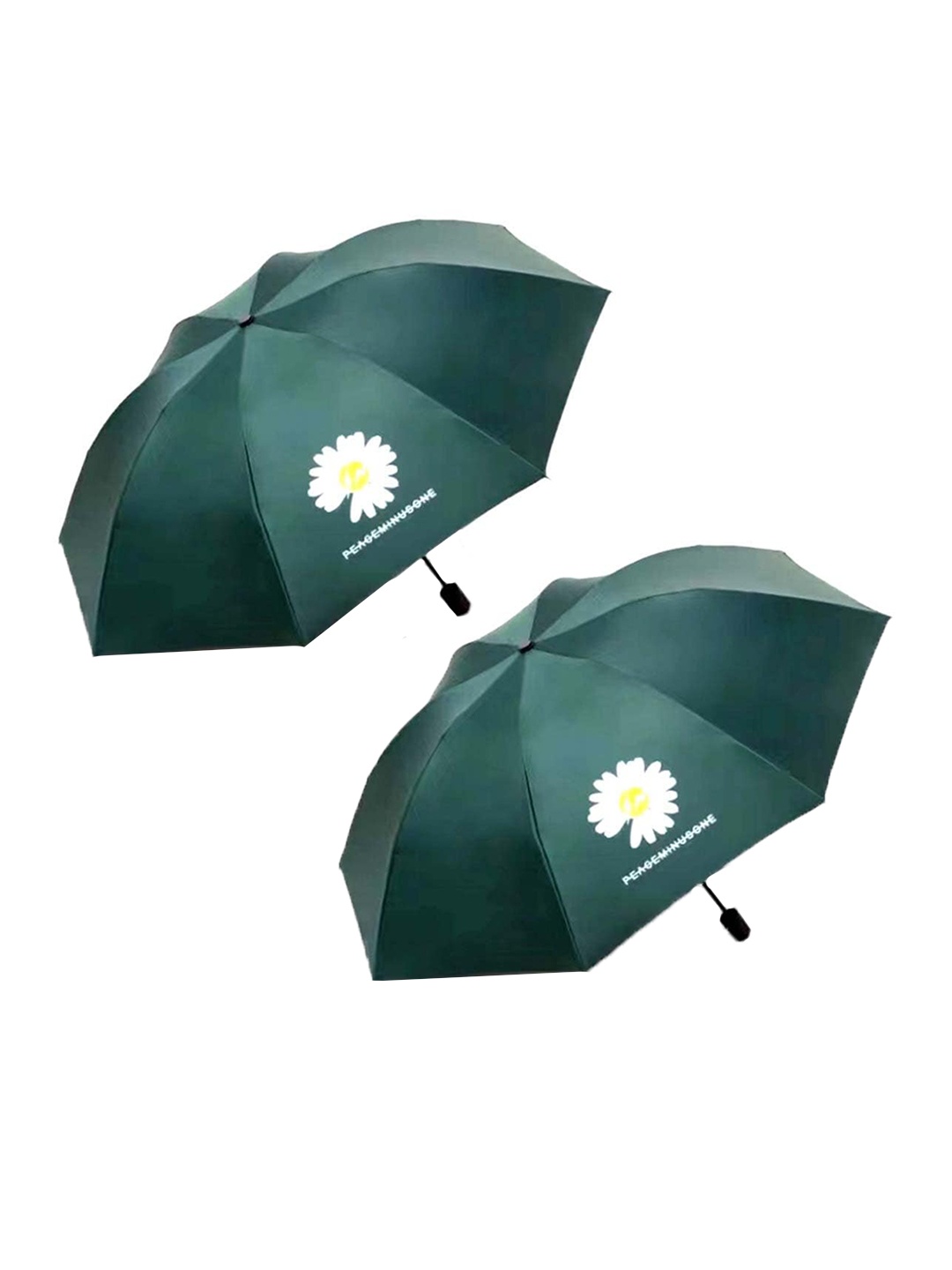 

KEKEMI Pack of 2 Automatic 3 Fold Flower Print Umbrellas, Green