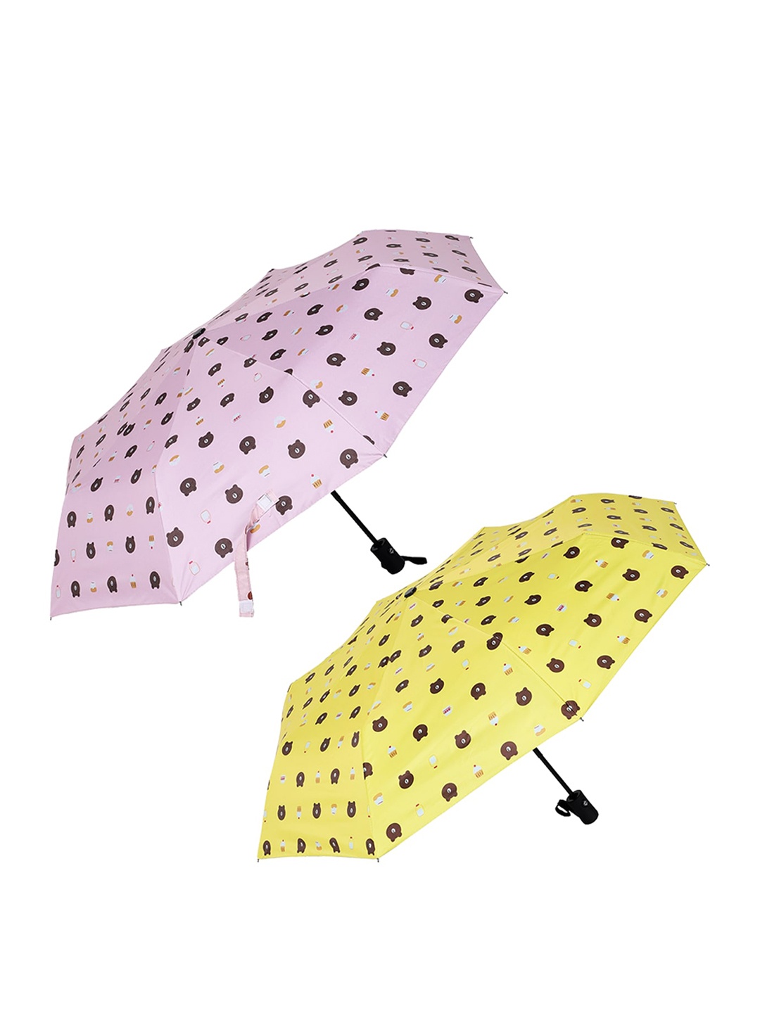 

KEKEMI 3 Fold Bear Printed Automatic Umbrella (Pack of 2), Yellow
