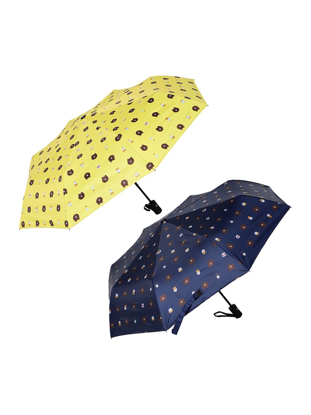 

KEKEMI 3 Fold Bear Printed Automatic Umbrella (Pack of 2), Yellow