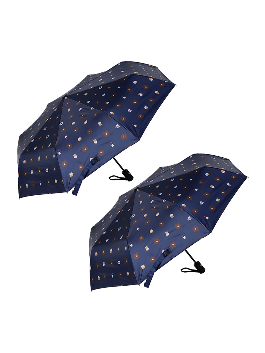 

KEKEMI 3 Fold Pack Of 2 Bear Printed Automatic Umbrella, Blue