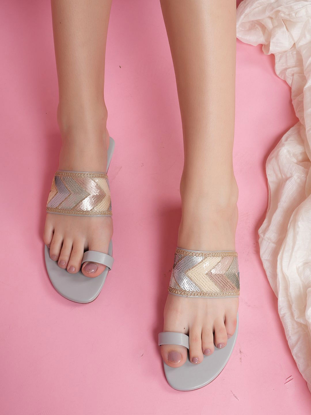 

Anouk Embellished One Toe Flats, Blue