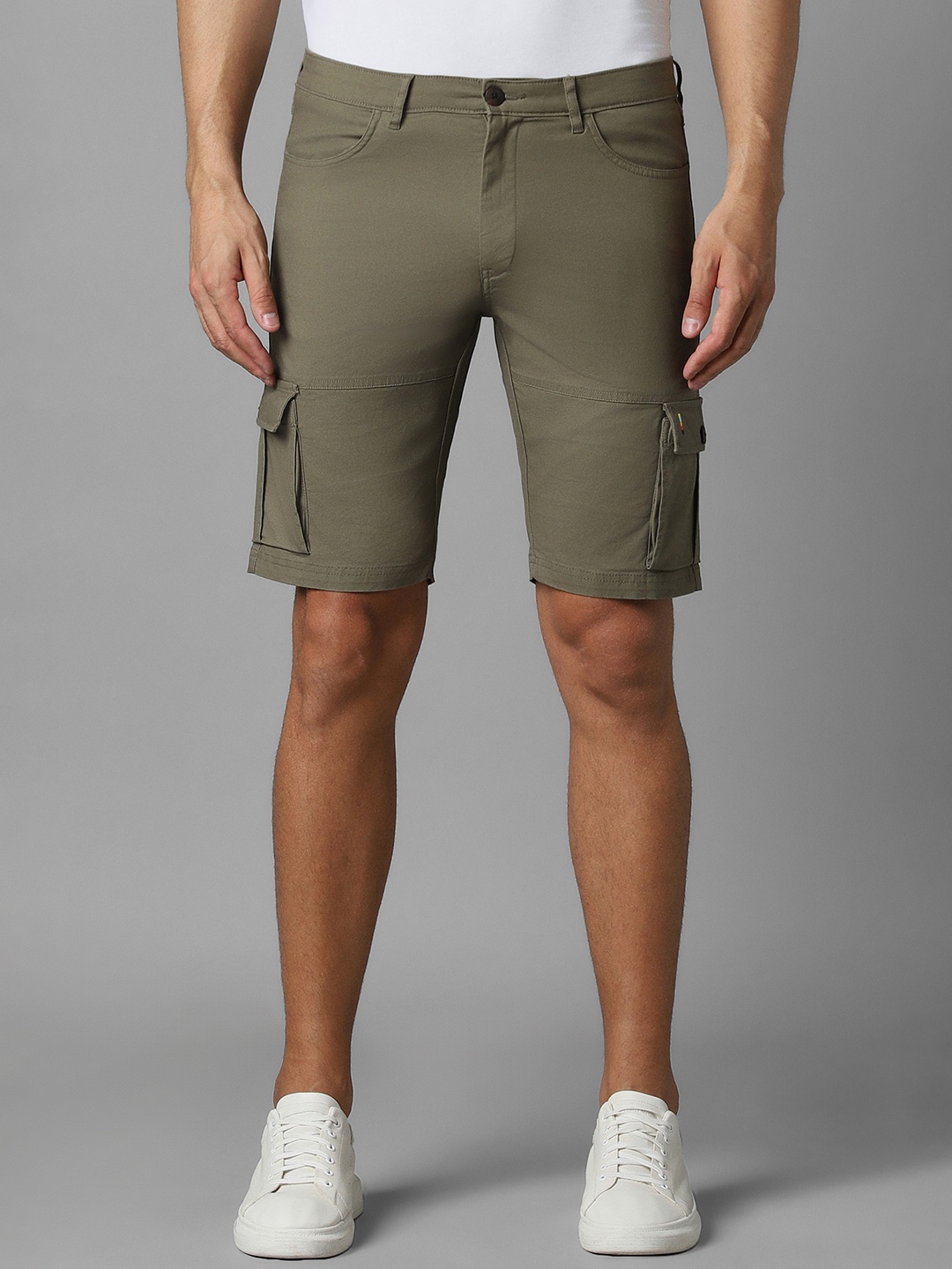 

Louis Philippe Jeans Men Mid-Rise Slim Fit Cotton Casual Cargo Shorts, Olive