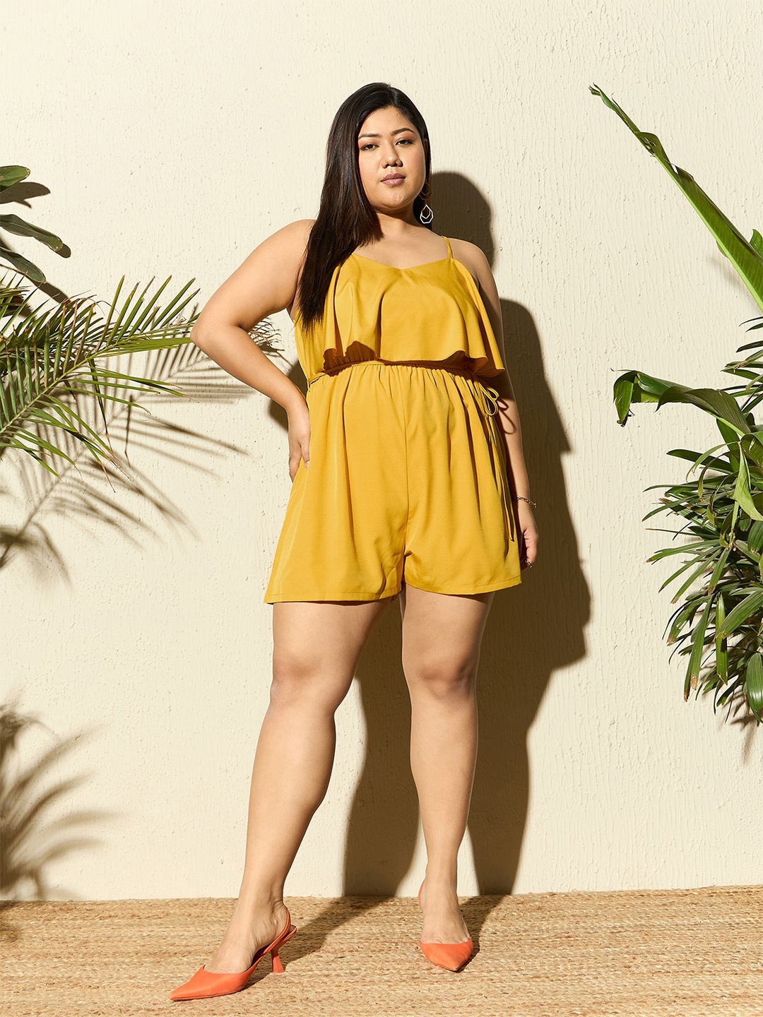 

Berrylush Curve Plus Size Shoulder Straps Playsuit, Yellow