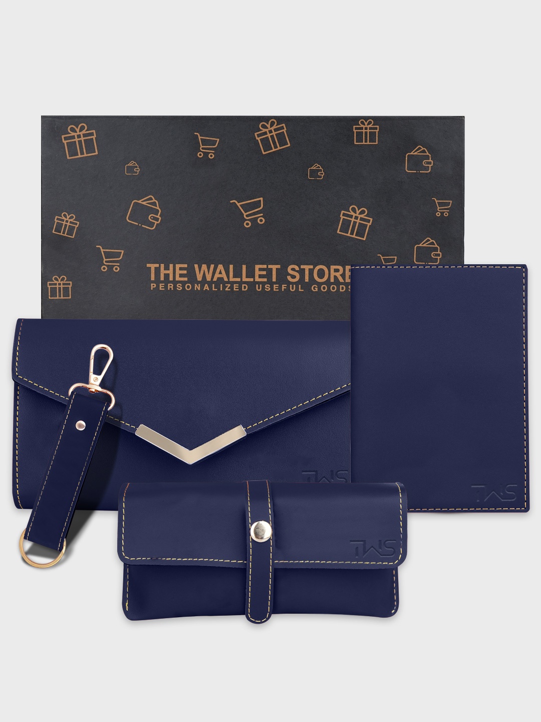 

The Wallet Store Blue Leather Accessory Gift Set