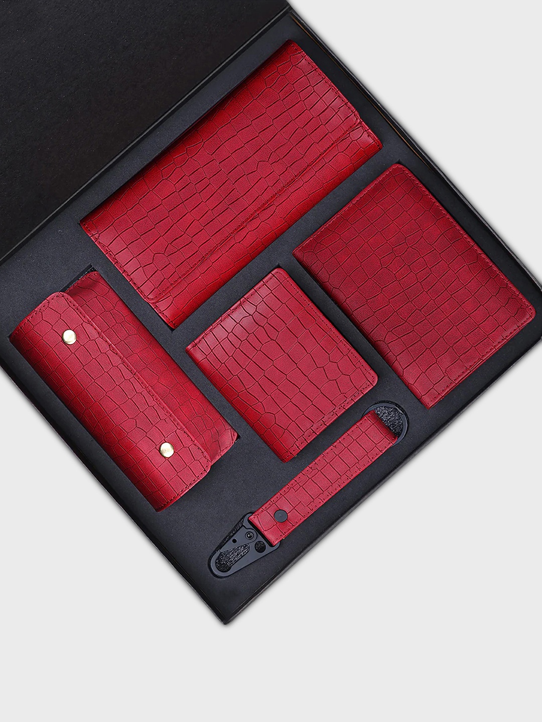 

The Wallet Store 5 in 1 Leather Accessory Gift Set, Red