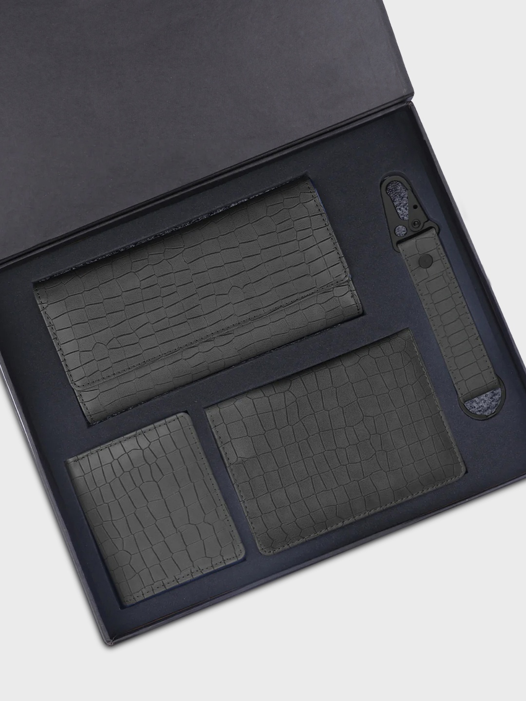

The Wallet Store Set of 4 Leather Accessory Gift Set, Grey