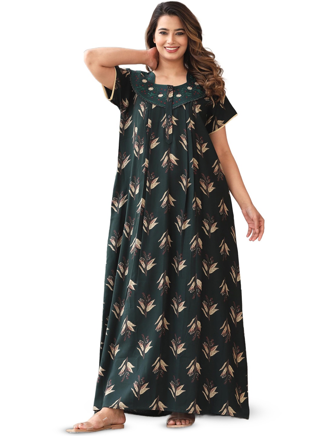 

G4Girl Printed Maxi Nightdress, Green