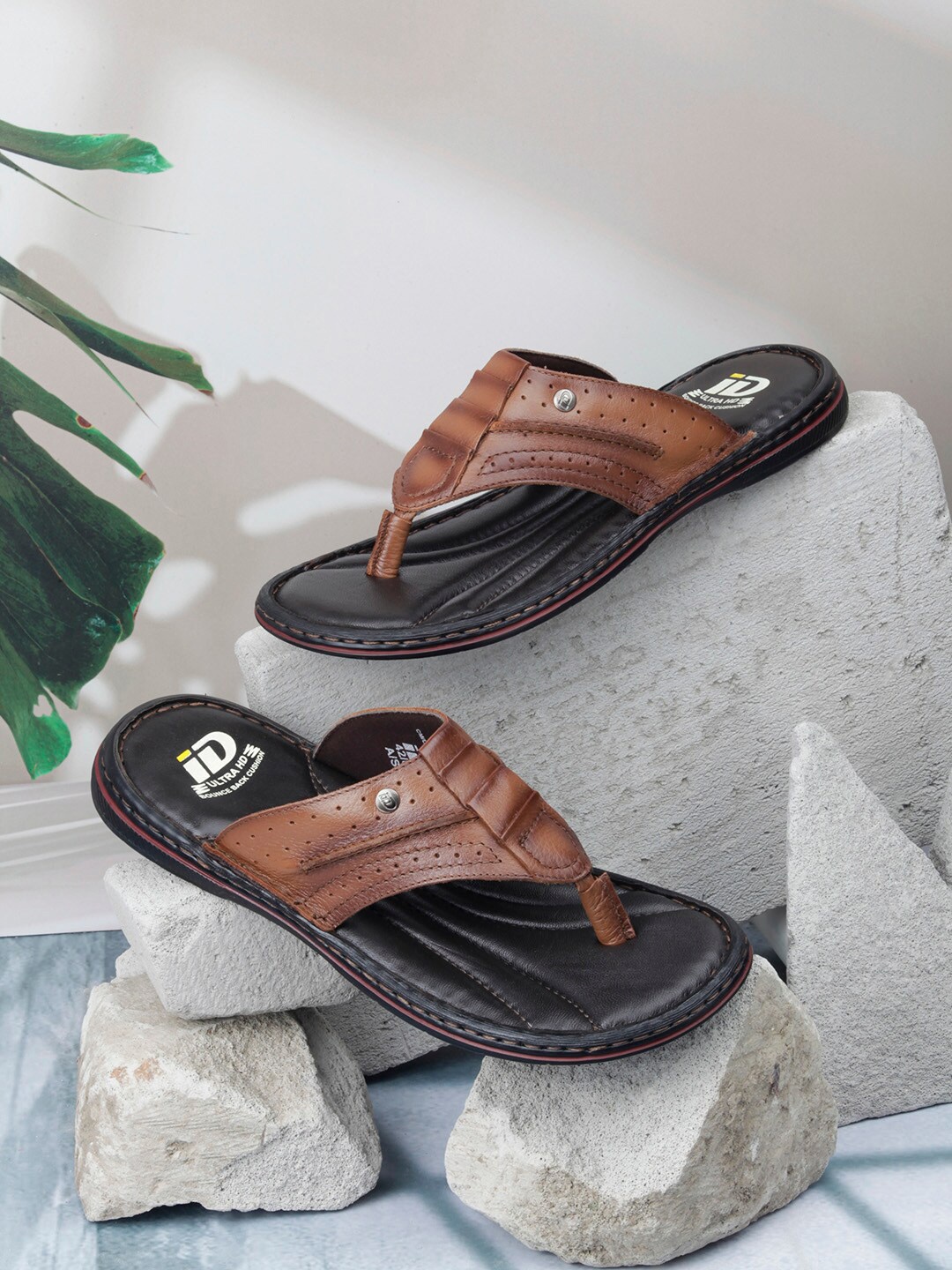 

ID Men Leather Comfort Sandals, Tan