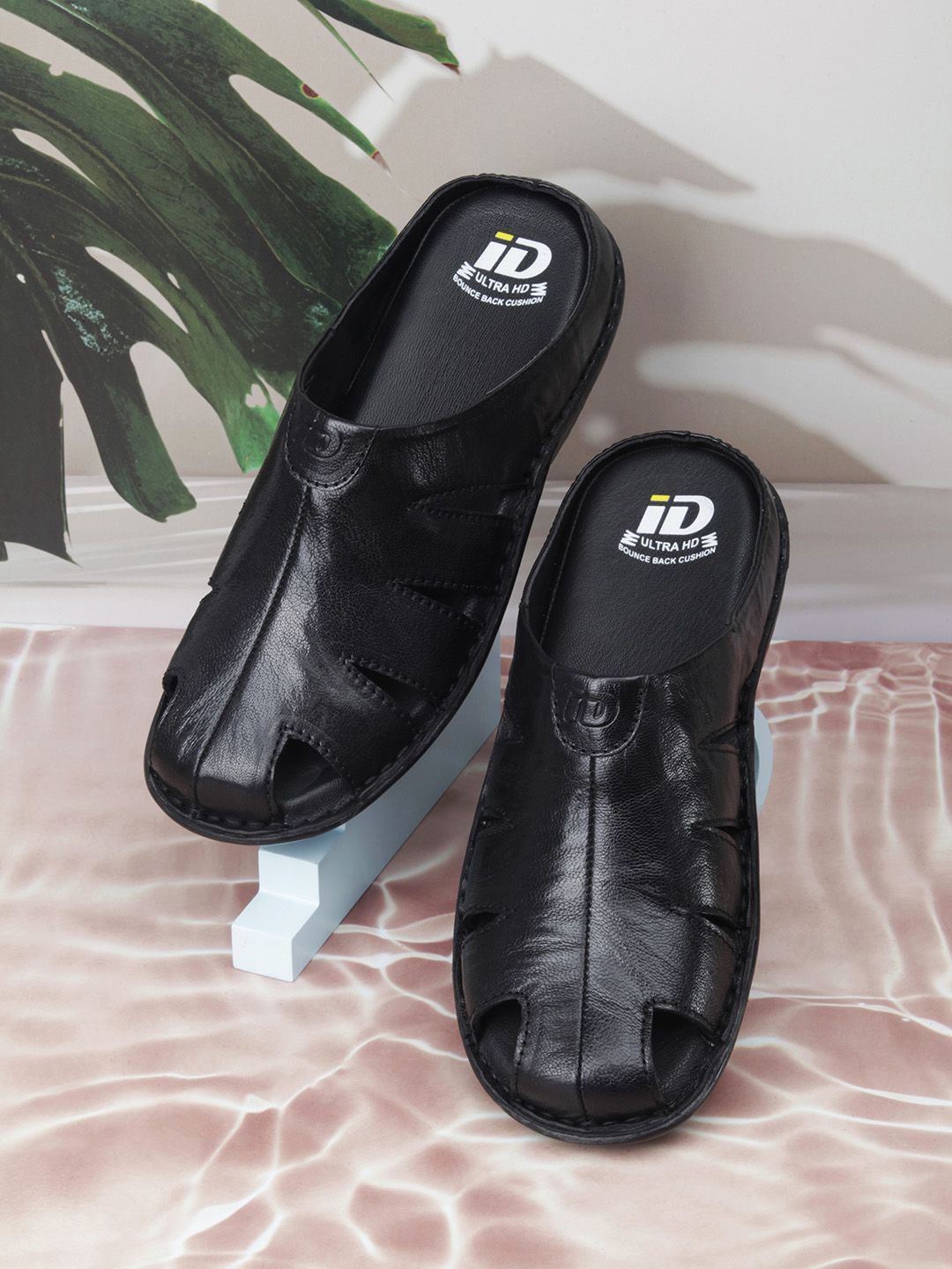 

ID Men Leather Shoe-Style Sandals, Black