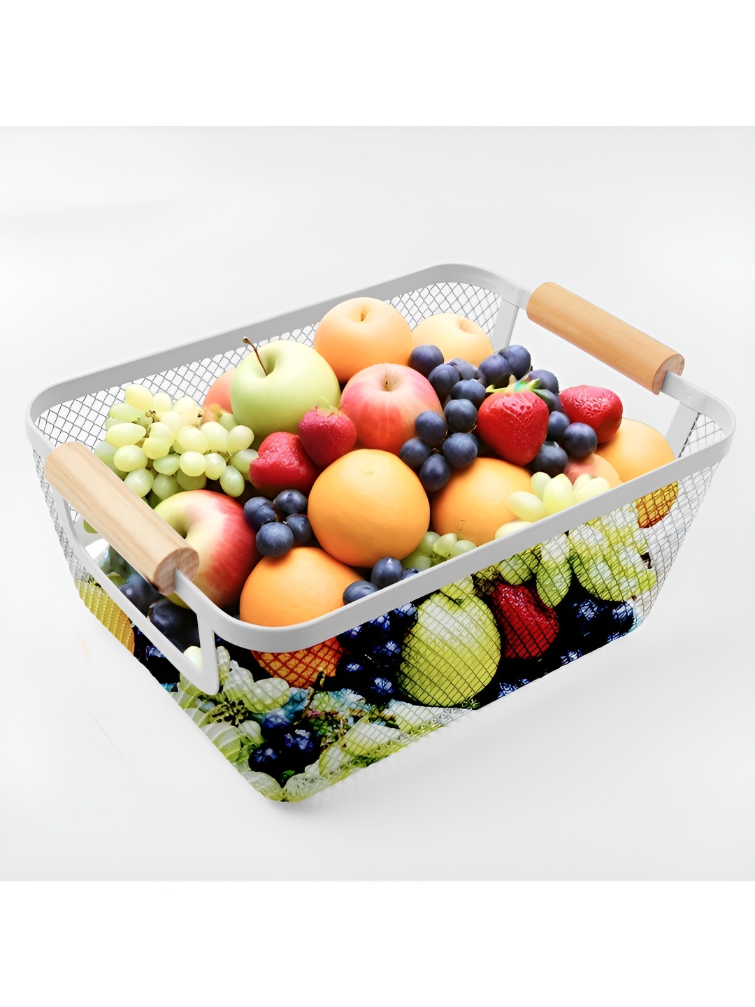 

UMAI White Fruit & Vegetable Basket With Wooden Handle