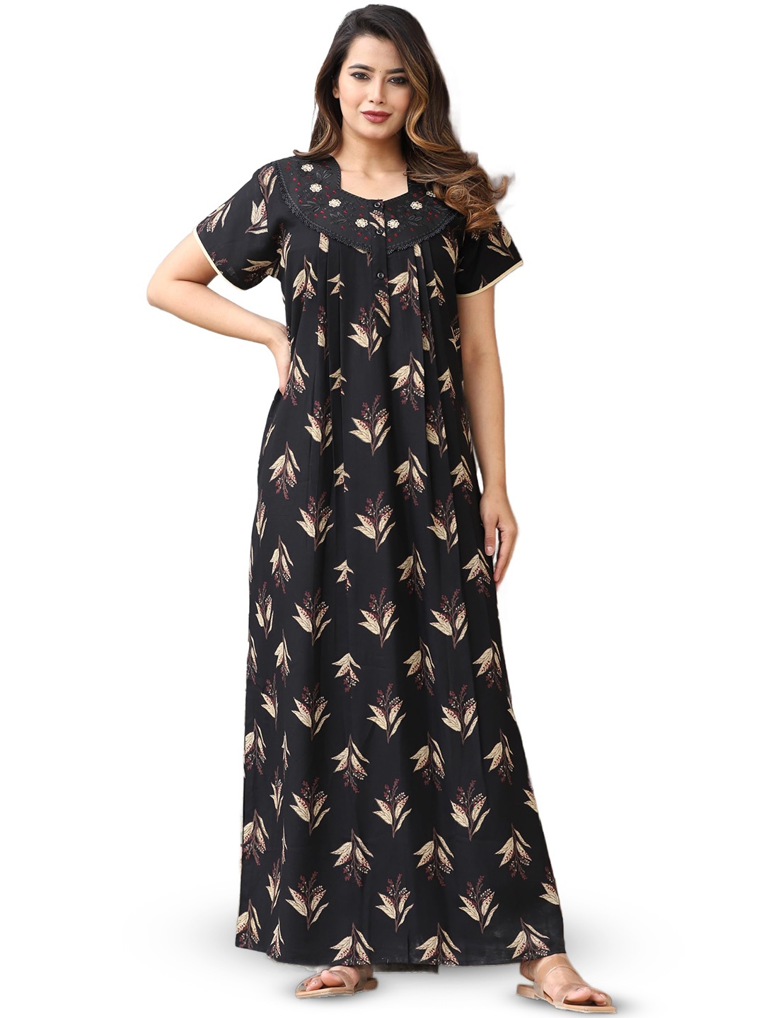 

G4Girl Floral Printed Maxi Nightdress, Black