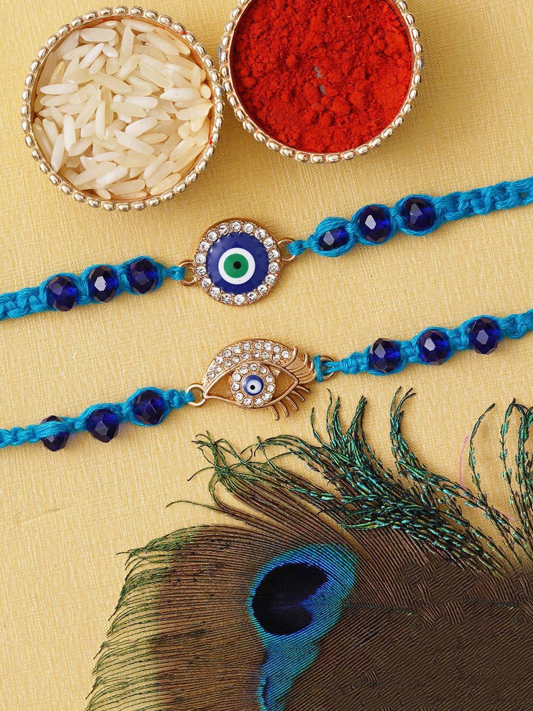 

eCraftIndia Unisex Set of 2 Evil Eye Designer Rakhis, Blue