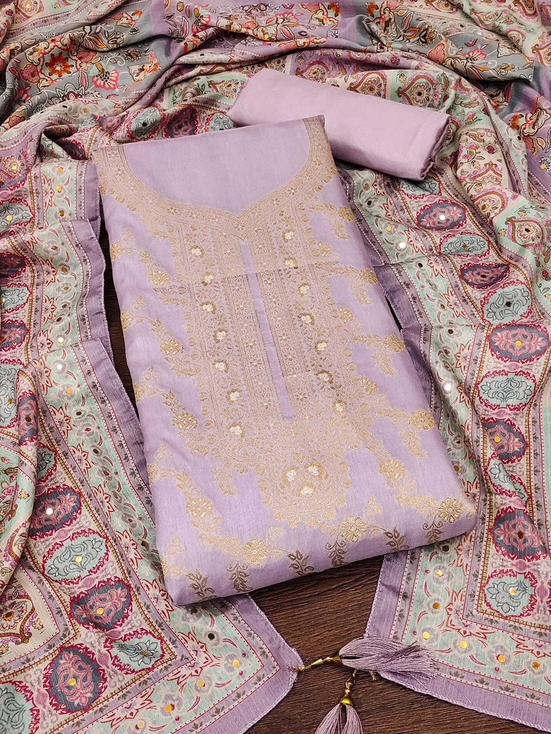 

Ishin Woven Design Unstitched Dress Material, Lavender