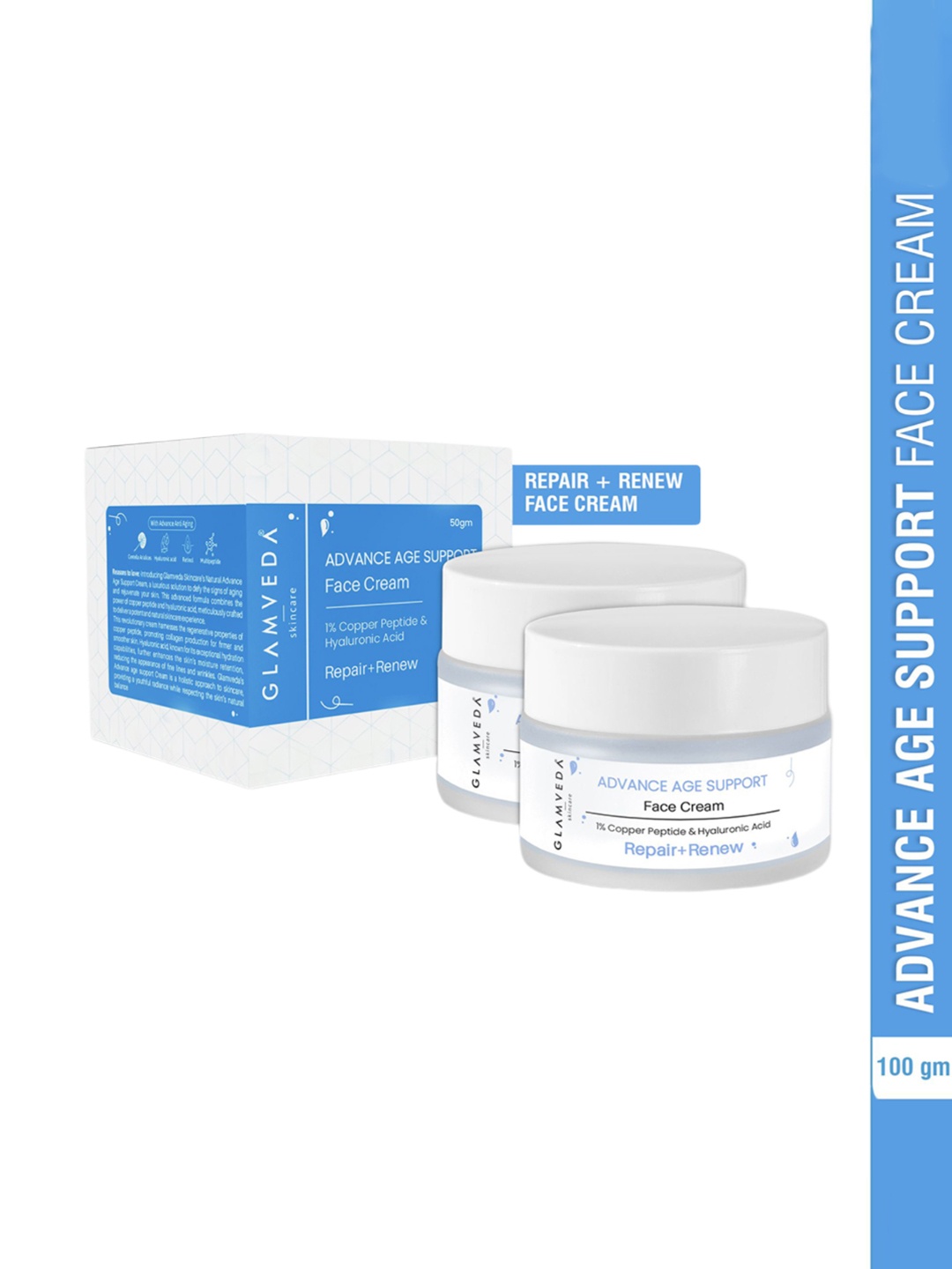 

GLAMVEDA Set of 2 1% Copper Peptide + Hyaluronic Acid Barrier Repair Cream - 50 g Each, White