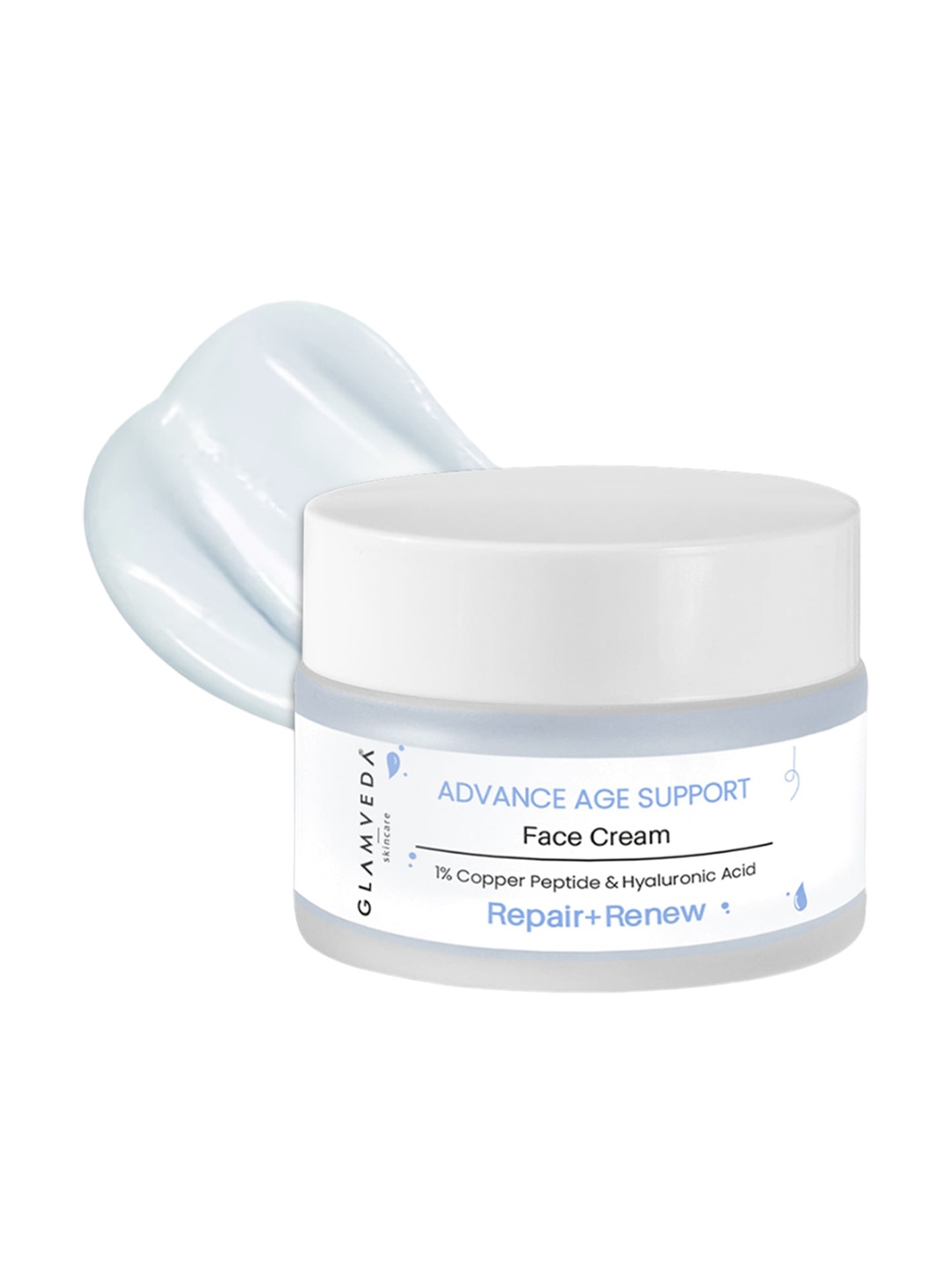 

GLAMVEDA 1% Copper Peptide + Hyaluronic Acid Barrier Repair Cream - 50g, White